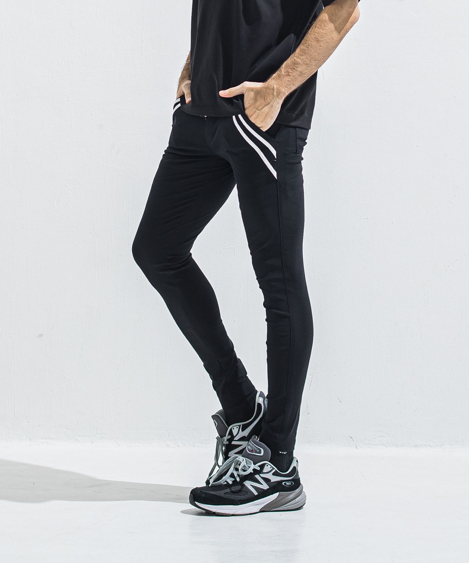 EDGE NYLON PT / BASIC-ST-014 / エッジナイロンラインパンツ / ブラック×ホワイト (4月下旬入荷予定)