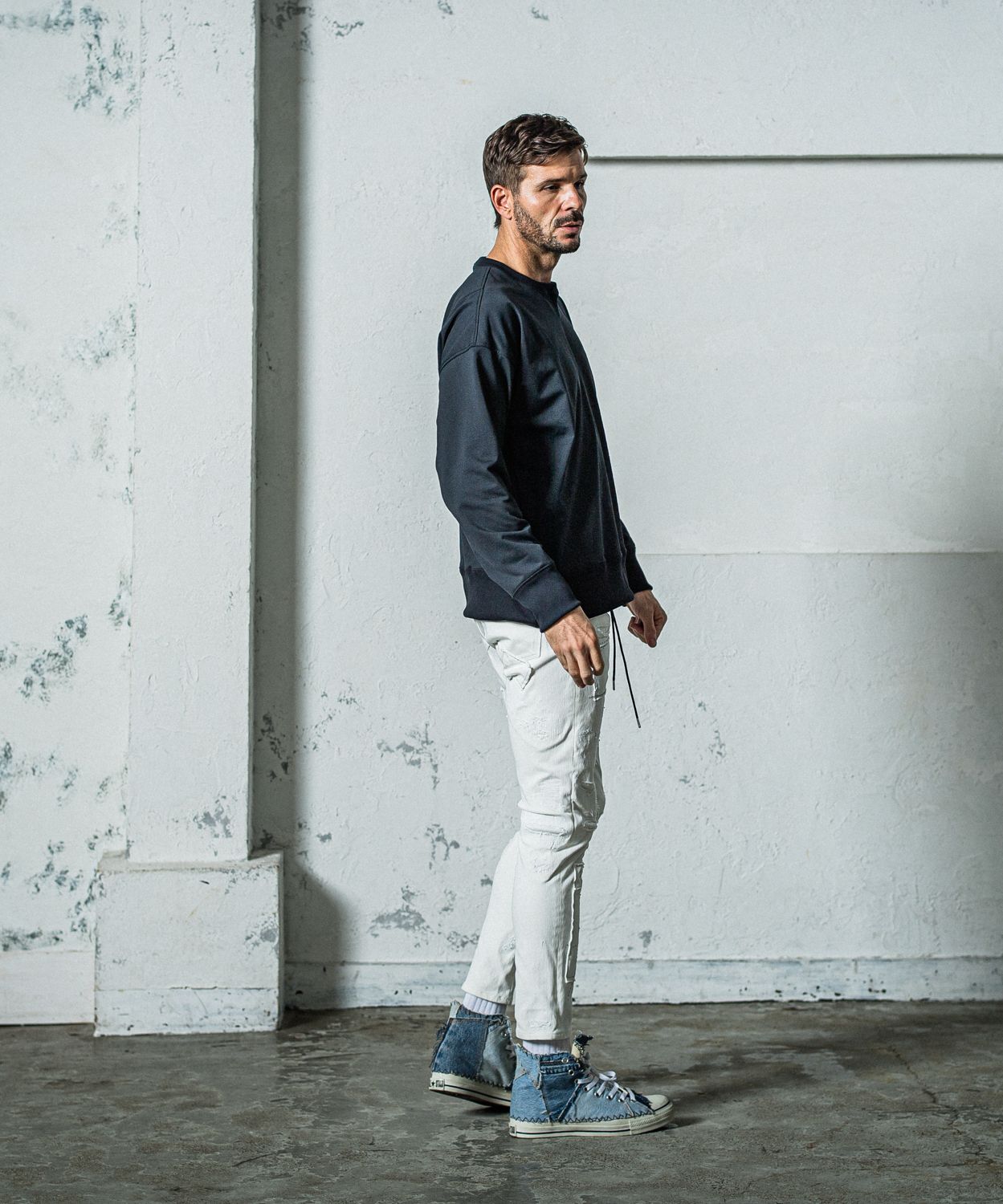 MICK DENIM JERSEY / RC35-ST-020 / デニムジャージテーパードパンツ / ホワイトリメイク
