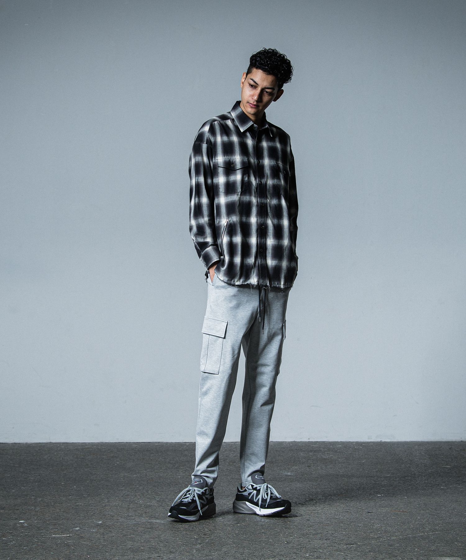 OVER GOWN CHECK SHIRTS / RC33-SH-003 / オーバーガウンチェックシャツ / ブラック