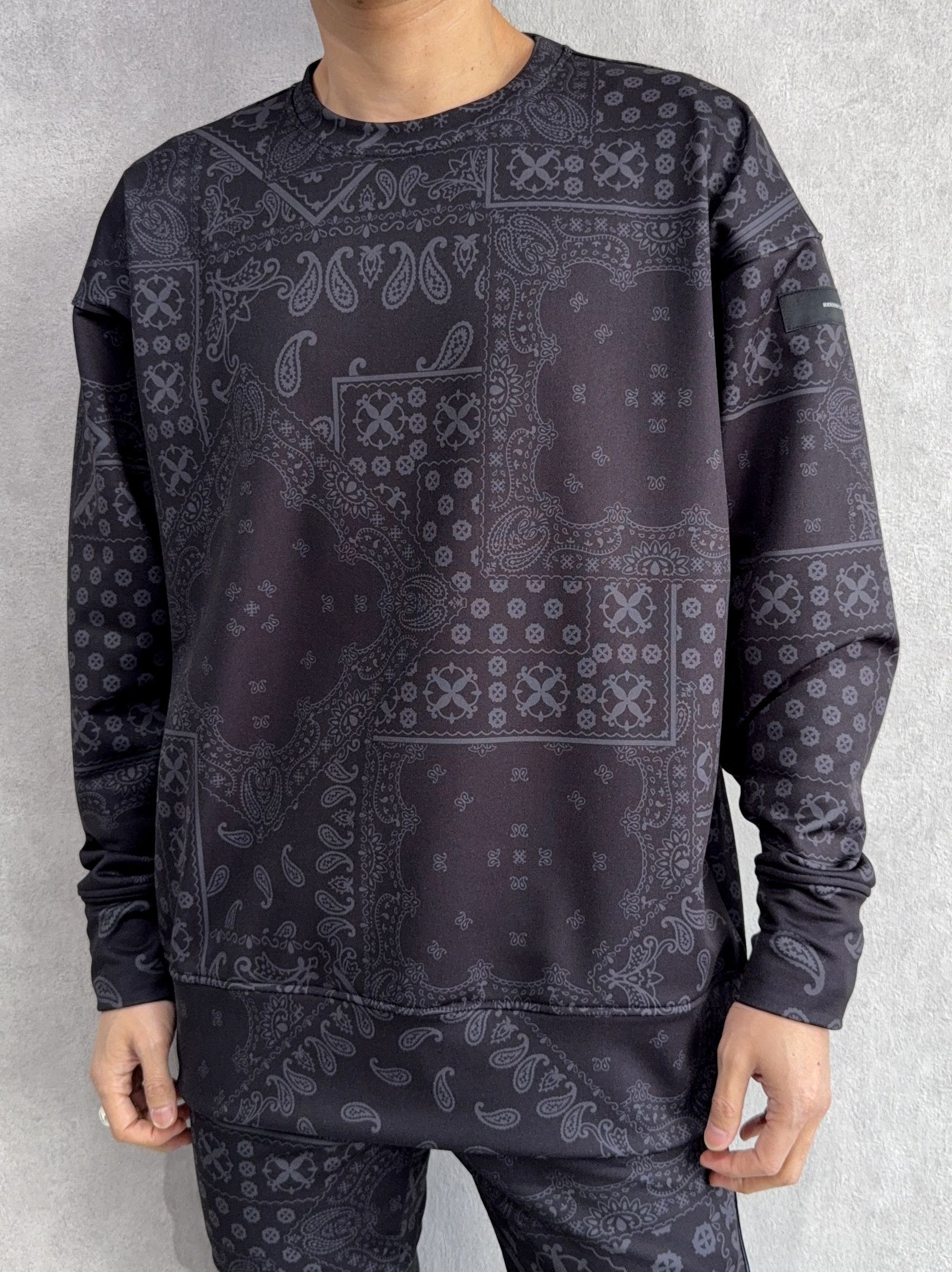 PAISLEY BACK FLEECE DROP TRAINER / RC38-C-008 / 裏起毛ペイズリートレーナー / ブラック