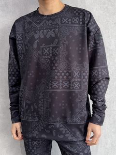 PAISLEY BACK FLEECE DROP TRAINER / RC38-C-008 / 裏起毛ペイズリートレーナー / ブラック