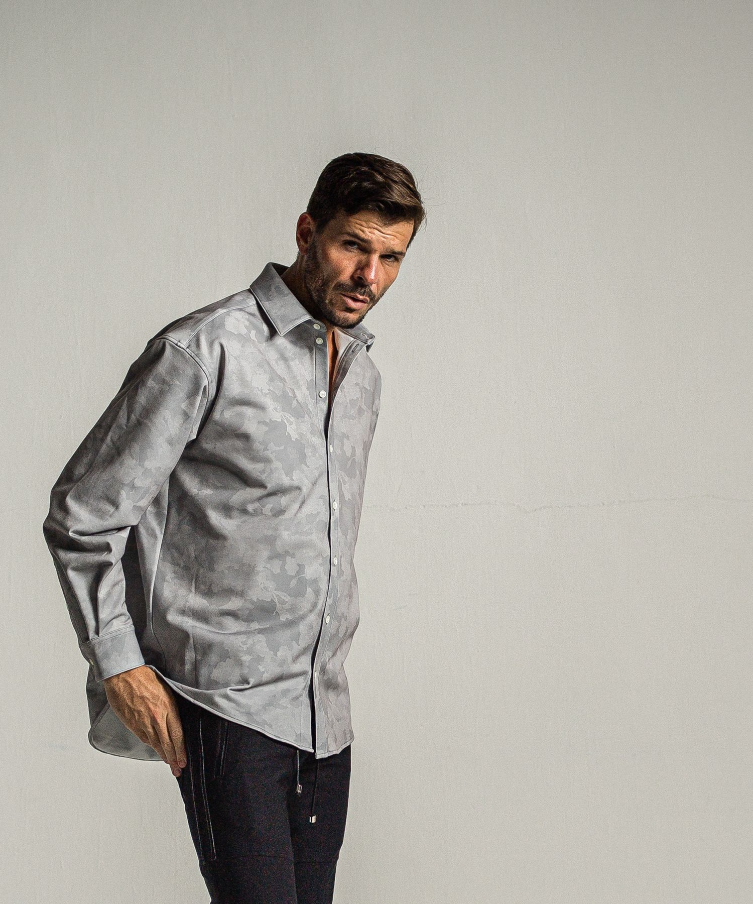 JERSEY JACK SHIRT / RC34-SH-001 / 裏起毛オーバーサイズシャツ / グレーカモフラ