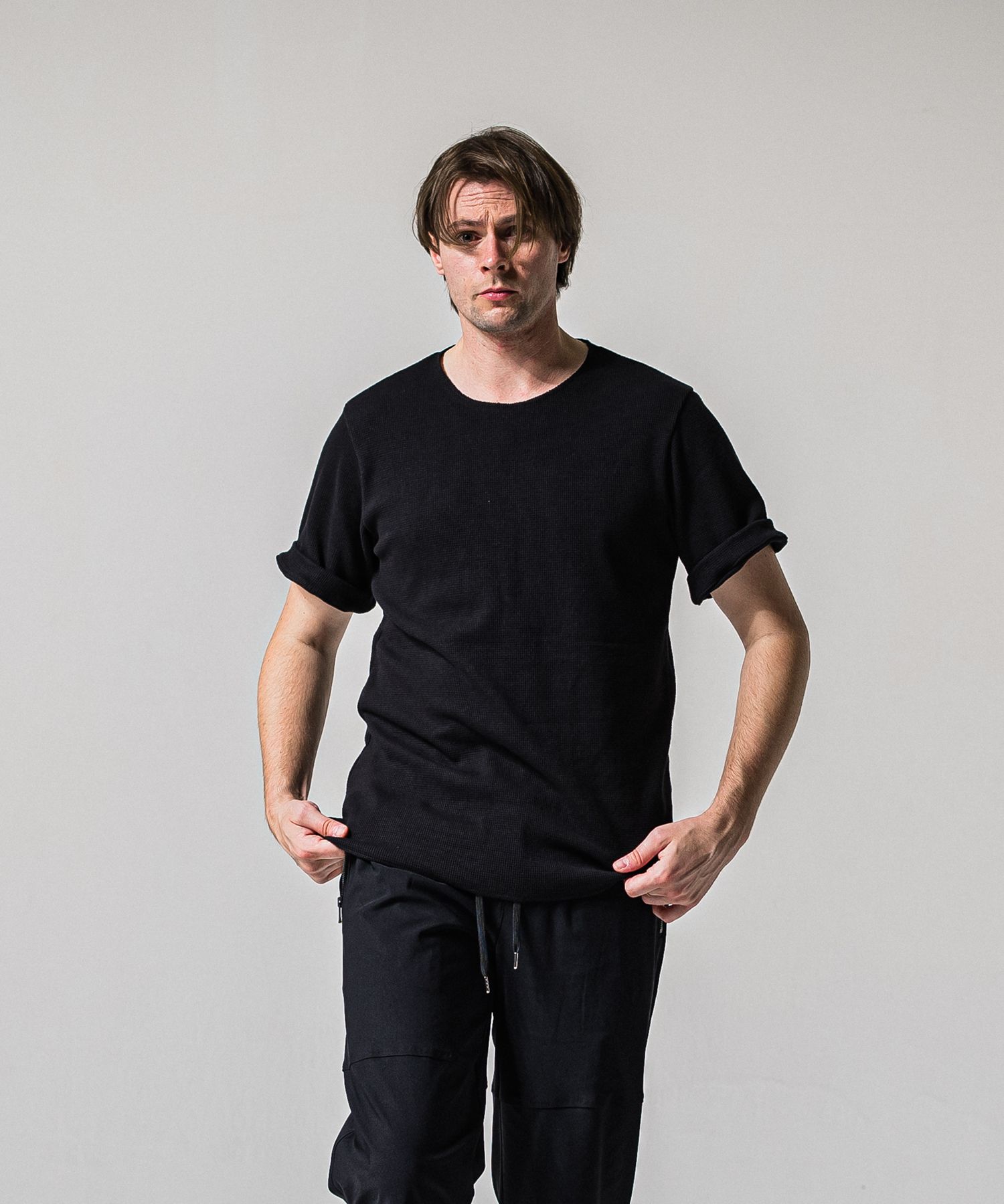 CUT OFF THERMAL TEE / RC39-T-003 / サーマルロールアップTシャツ / ブラック (3月中旬入荷予定)