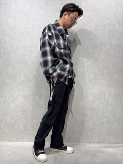 RESOUND新作チェックシャツ×ワイドラインパンツコーデ