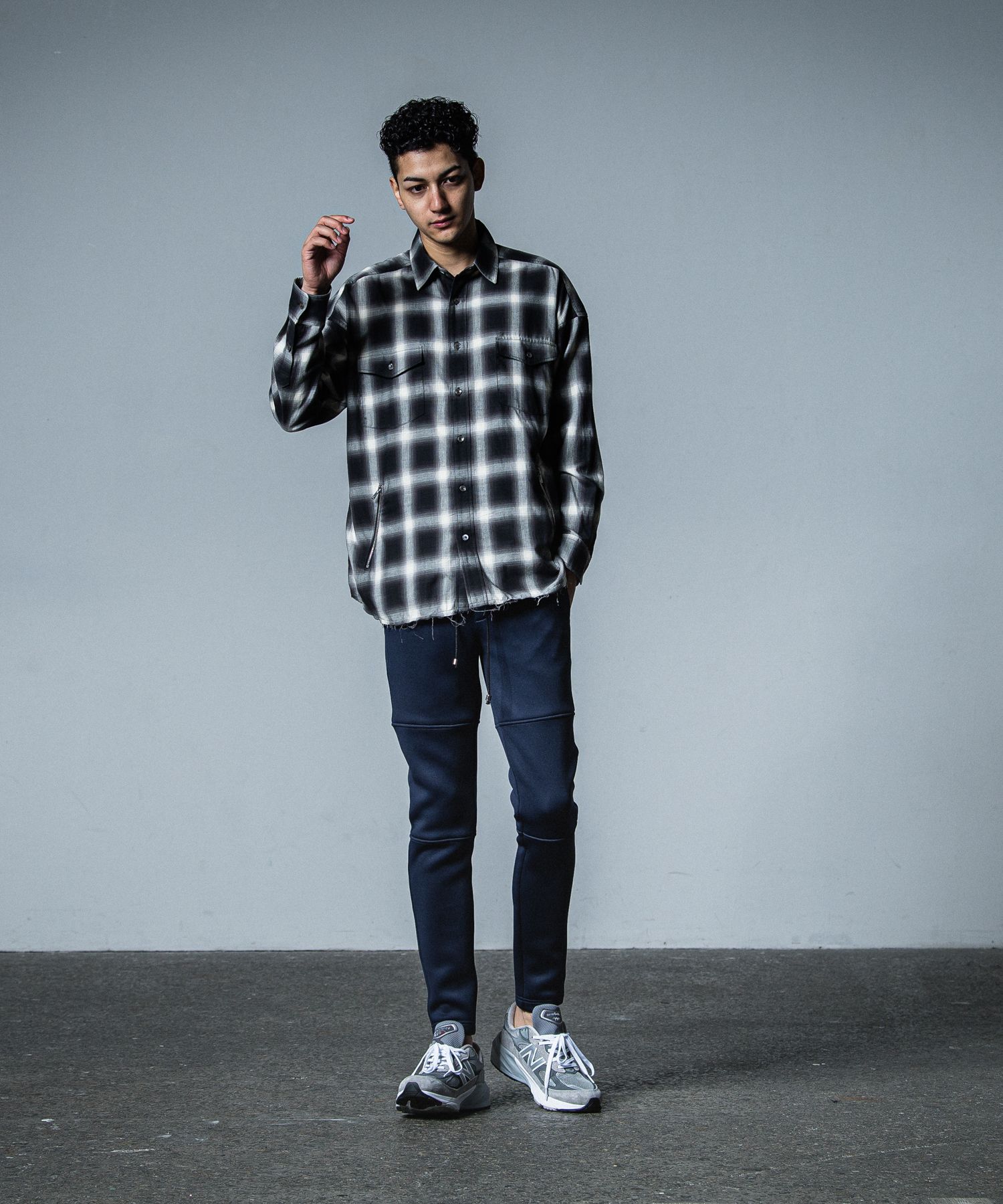 OVER GOWN CHECK SHIRTS / RC33-SH-003 / オーバーガウンチェックシャツ / ブラック