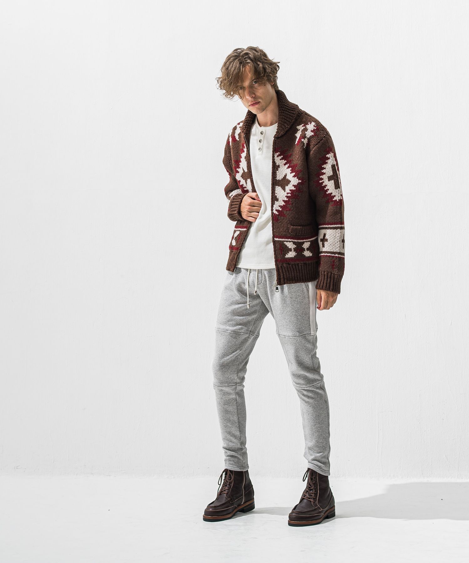 VELOURS FLEECE JT PT / RC42-ST-045 / 裏起毛切り替えラインタックパンツ / グレー (11月中旬入荷予定)