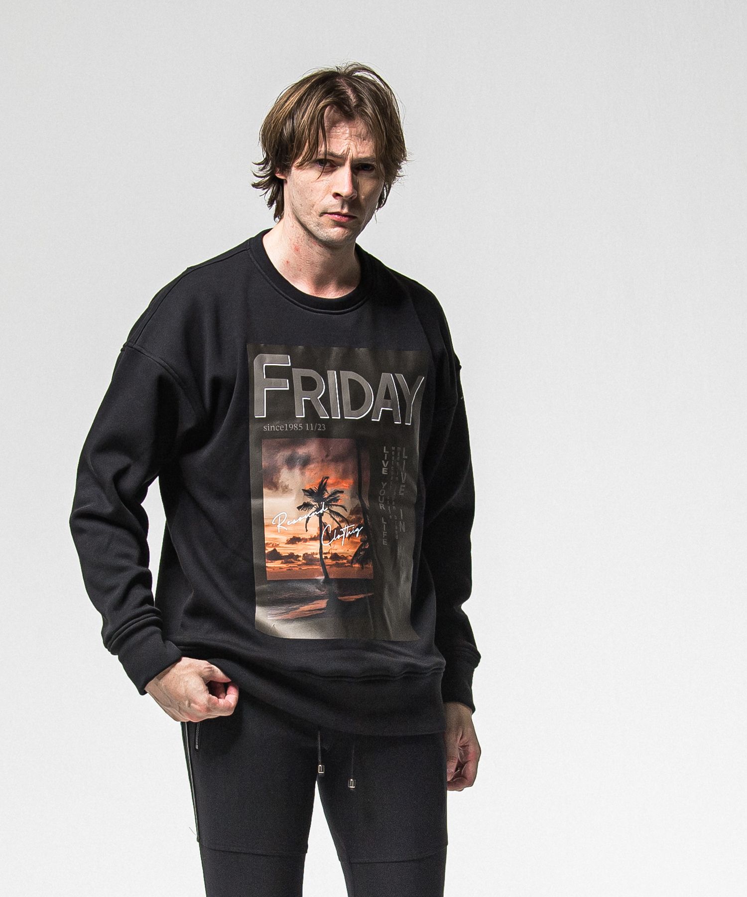 【FRIDAYコラボ】 FRIDAY OLD COVER VELOURS FLEECE TRAINER / RCF1-C-002 / 裏起毛FRIDAYオールドカバートレーナー / ブラック (11月上旬入荷予定)