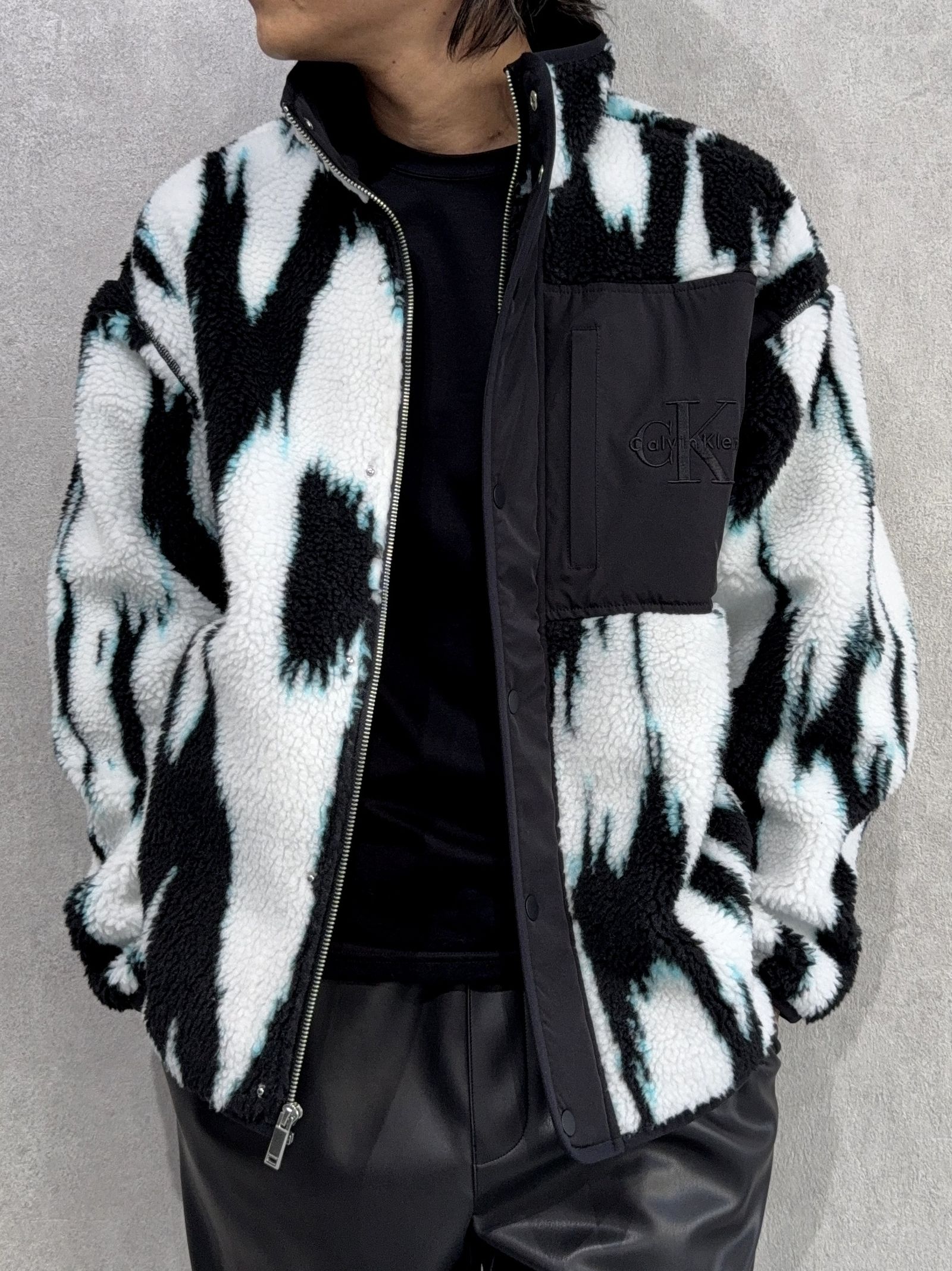 ジャカードシェルパジャケット / ボアジャケット / 4RD219G / UB1(ブラック×ホワイト×サックスブルー)