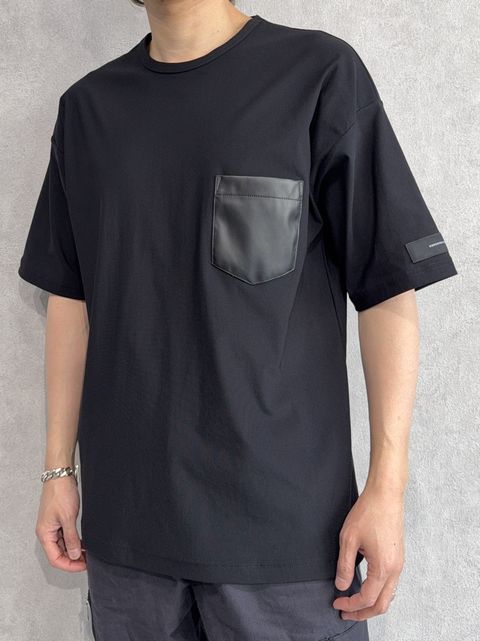 LEATHER POCKET OVER NYLON T / RC35-T-005 / レザーポケットナイロンビッグTシャツ / ブラック