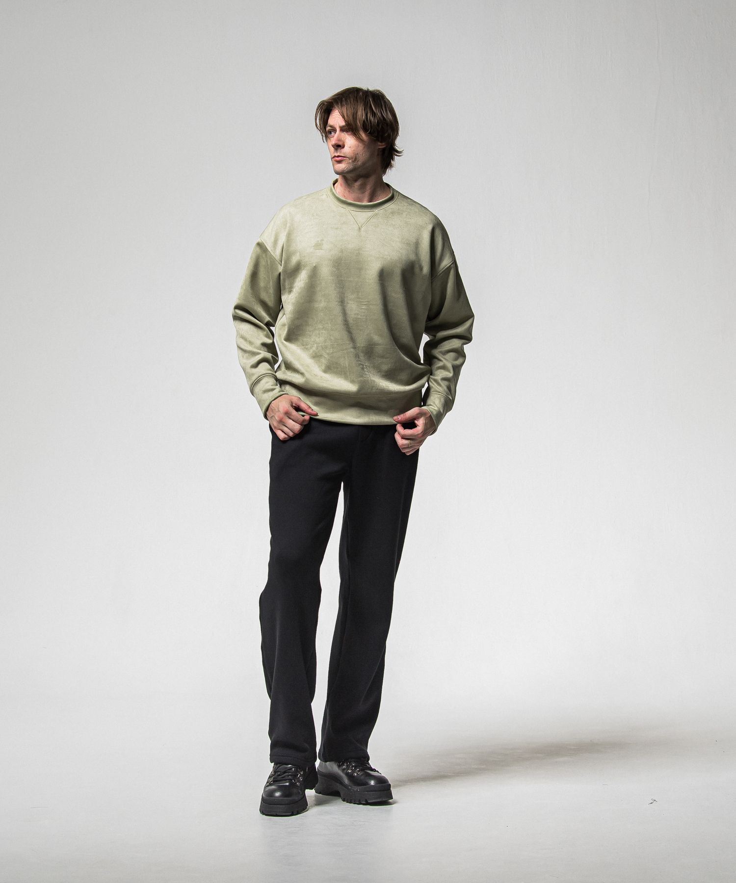 VELOURS FLEECE WIDE TUCK PANTS / RC38-ST-016HWT / 裏起毛スウェットワイドタックパンツ / ブラック (11月中旬入荷予定)