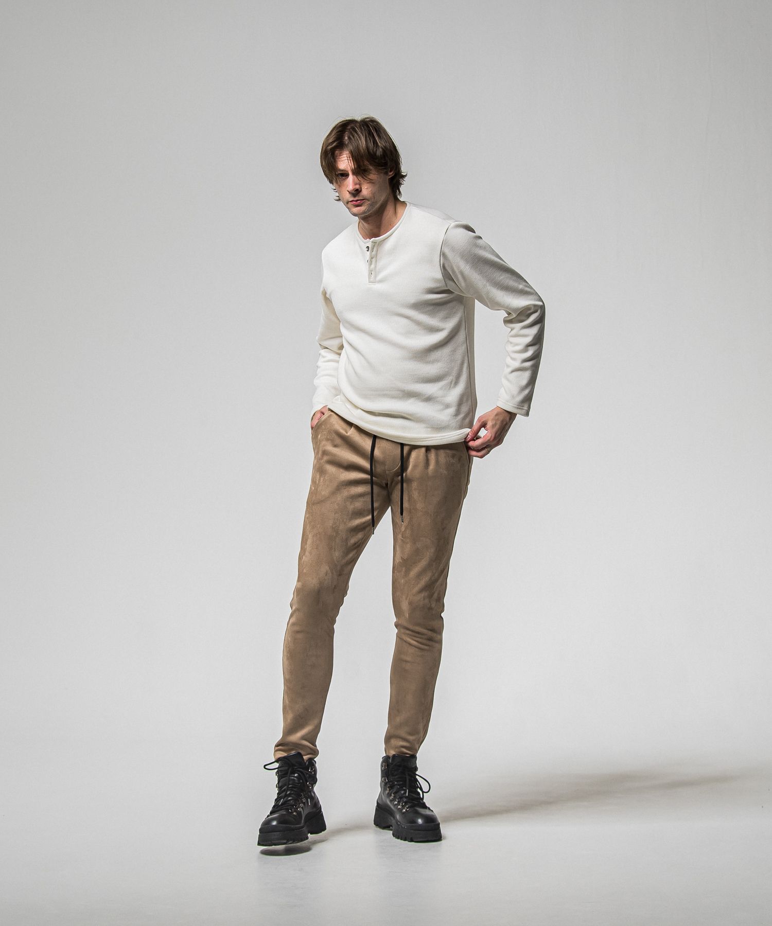 VELOURS FLEECE THERMAL HENRY / RC38-C-003 / 裏起毛サーマルヘンリーネックロングTシャツ / ホワイト (10月中旬入荷予定)