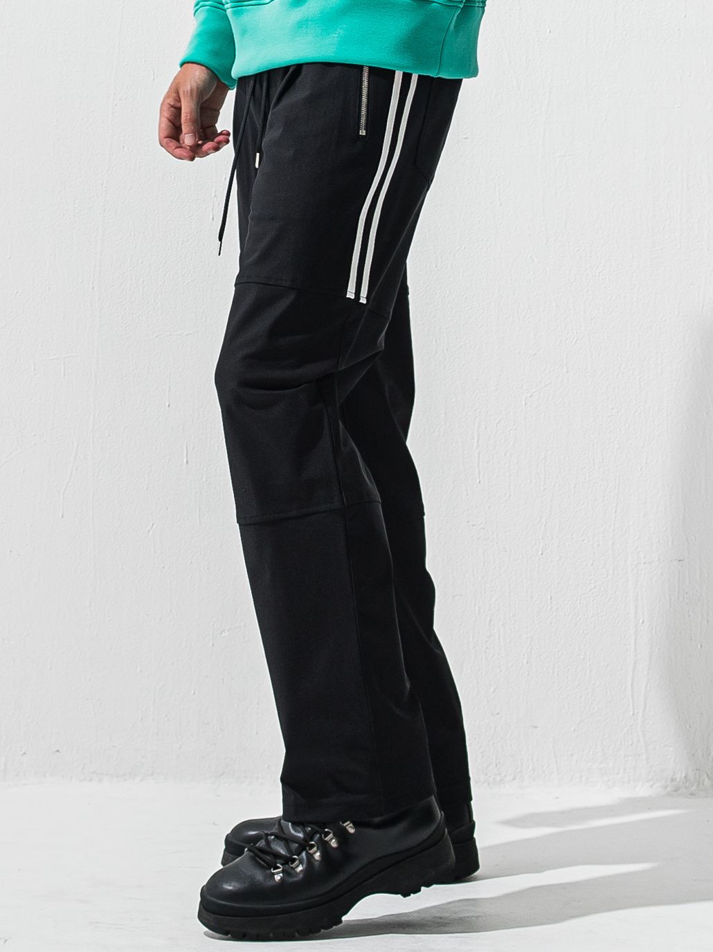 JOHNSON LINE HEAT WIDE TUCK PANTS / RC42-ST-009HWT / 裏起毛ジョンソンラインワイドタックパンツ / ブラック×ホワイト (10月下旬入荷予定)