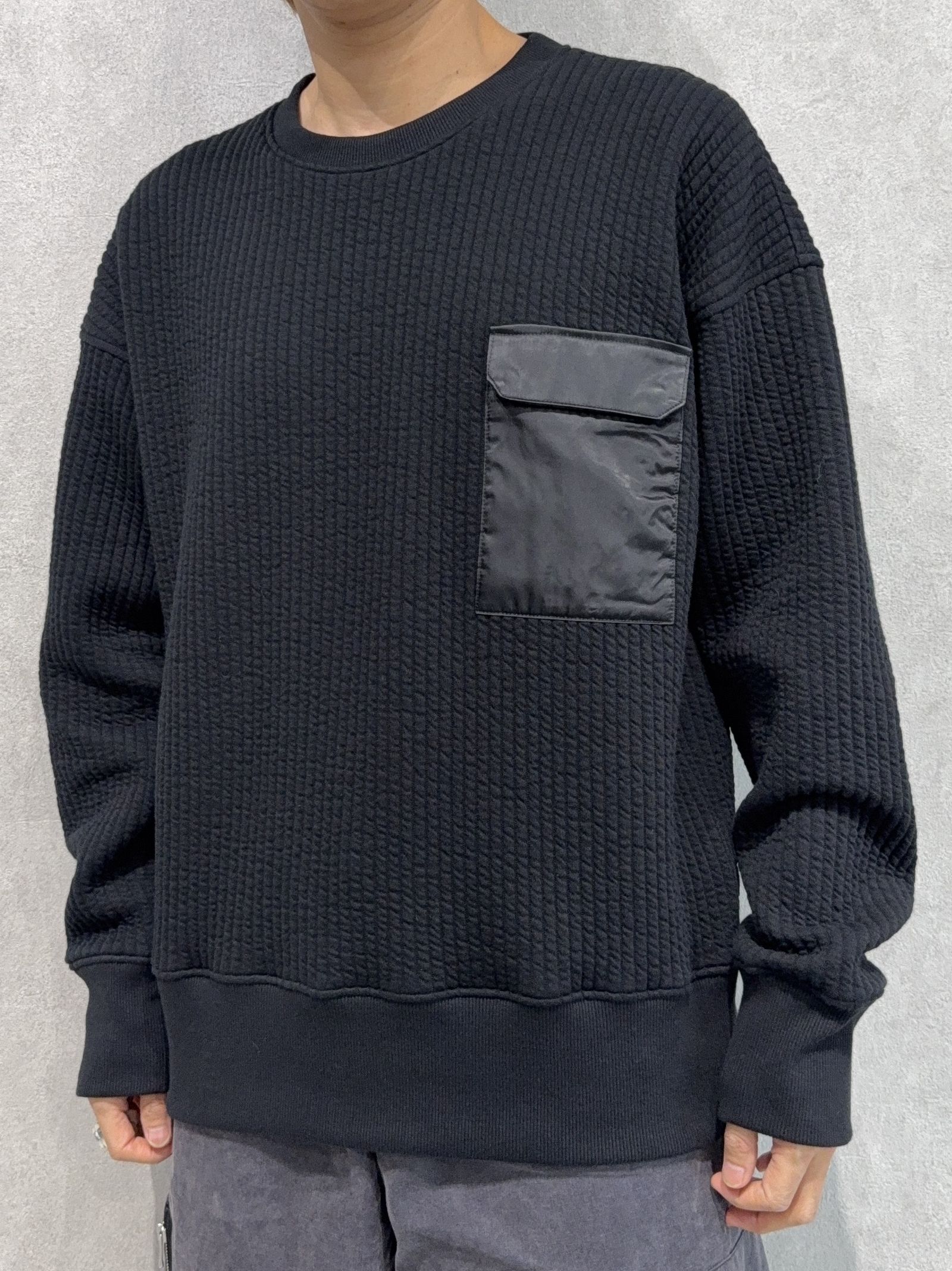 STRIPE QUILTING DROP TRAINER / RC37-C-003 / ストライプキルティングトレーナー / ブラック