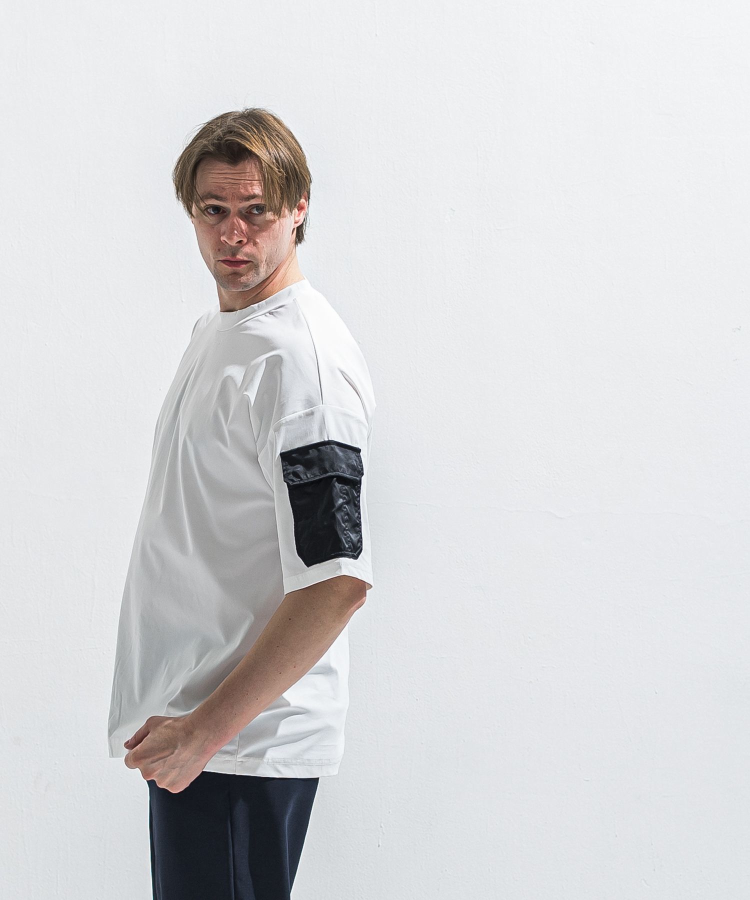 MILITARY NYLON OVER TEE / RC40-T-008 / ナイロンポケットビッグTシャツ / ホワイト (6月上旬入荷予定)