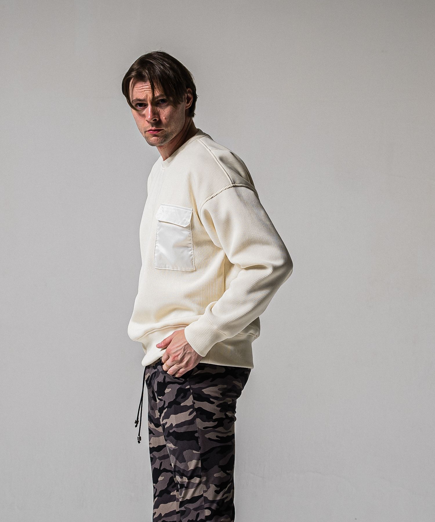 AZE MILITARY DROP TRAINER / RC39-C-003 / 高機能畦編みニットトレーナー / オフホワイト (1月下旬入荷予定)