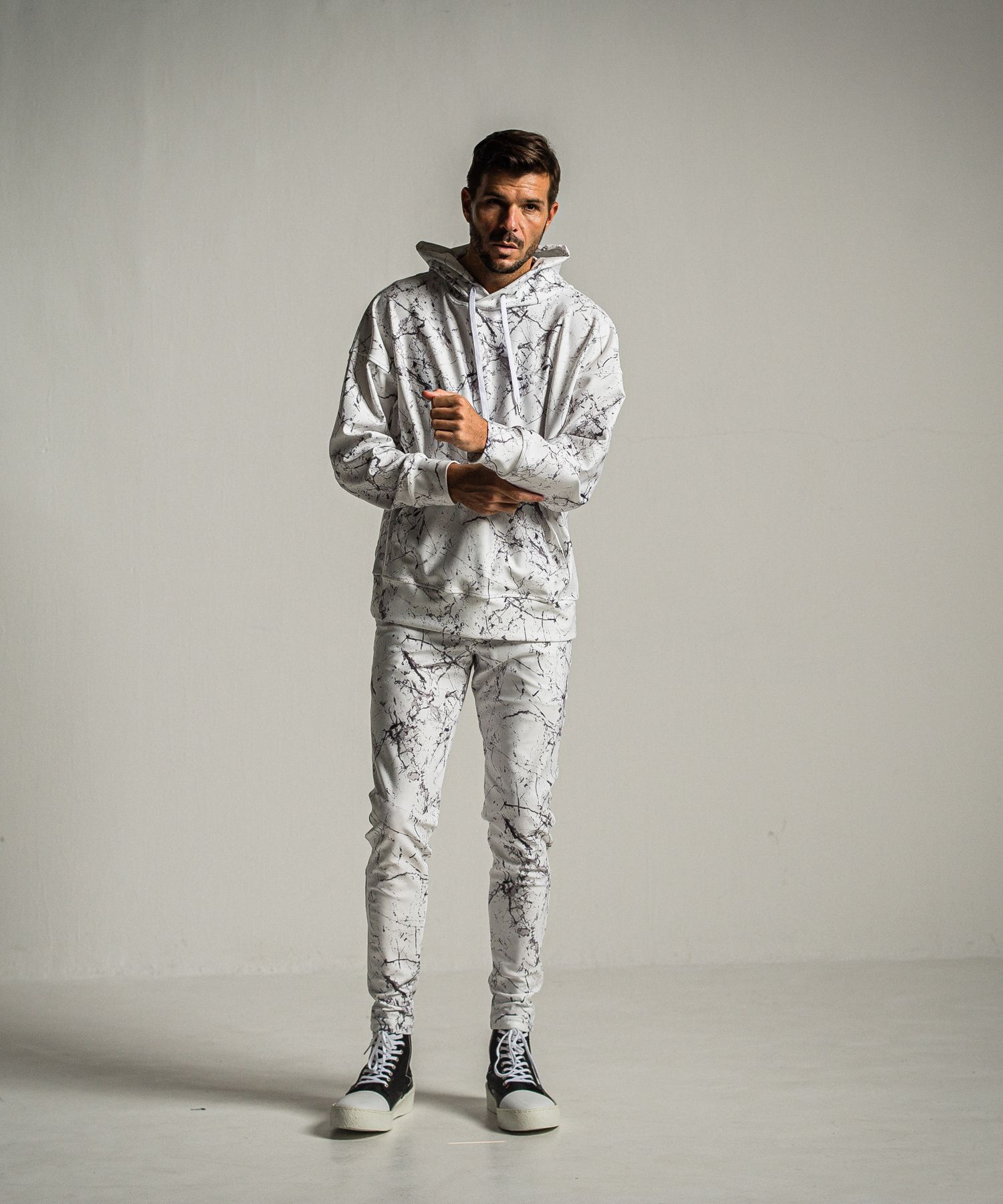 PAINT LOOSE HOODIE / RC34-C-008 / ペイント柄ルーズパーカー / グレー