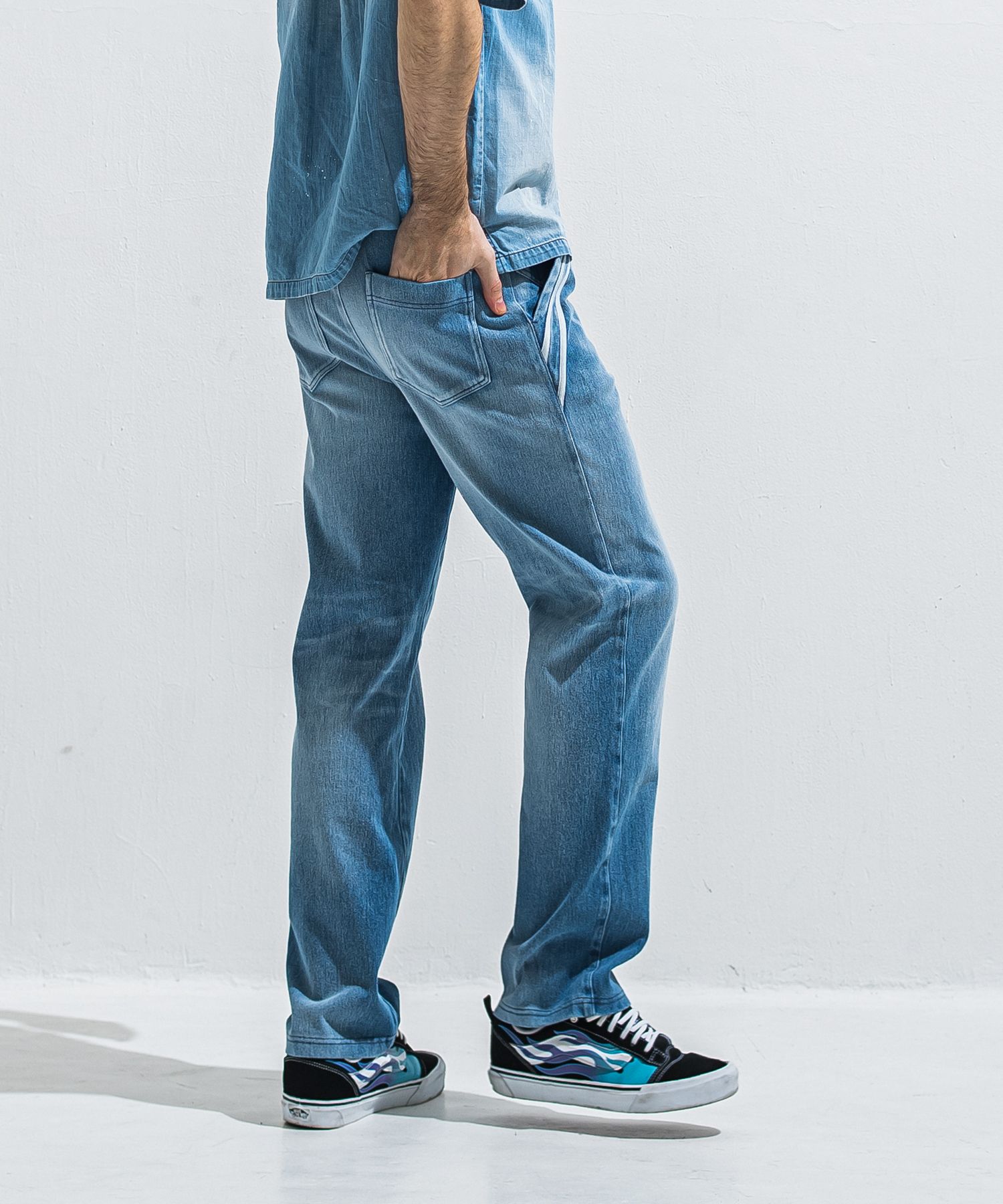 EDGE DENIM SEMI WIDE PT / RC40-ST-014WTD / デニムジャージセミワイドラインパンツ / ライトインディゴ (5月中旬入荷予定)