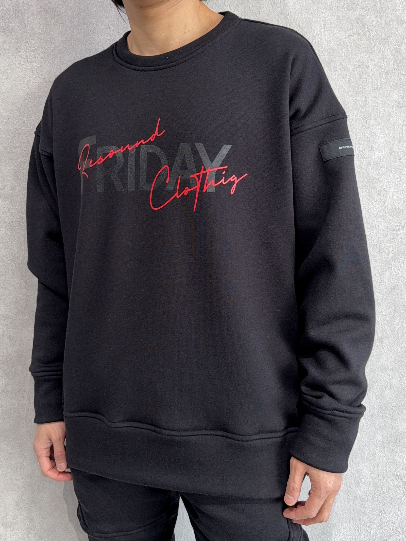 【FRIDAYコラボ】 FRIDAY OLD LOGO VELOURS FLEECE TRAINER / RCF1-C-003 / 裏起毛FRIDAYオールドロゴトレーナー / ブラック