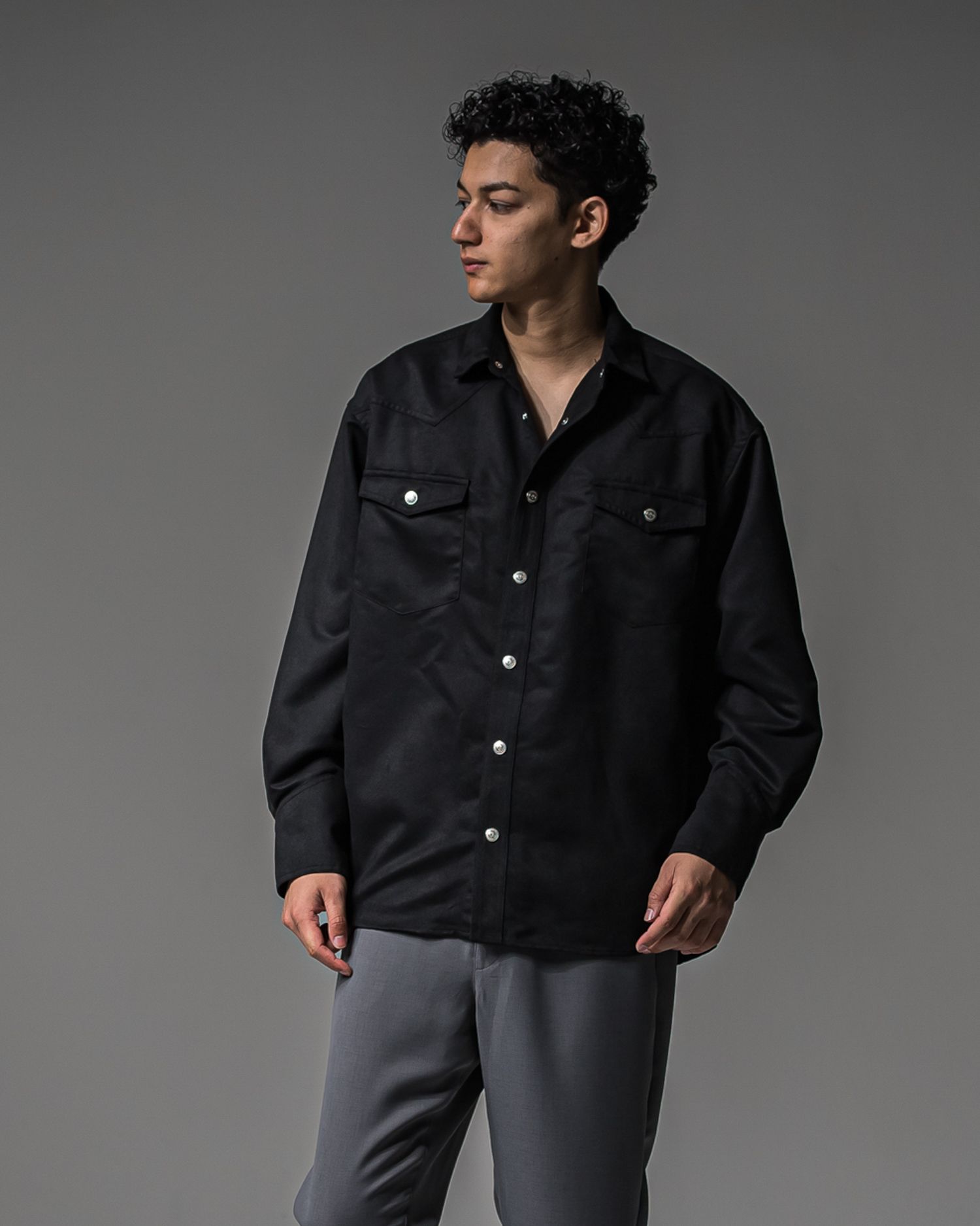 JAMES OVER SUEDE SHIRT / RC37-SH-003 / スエードエコレザーシャツ / ブラック