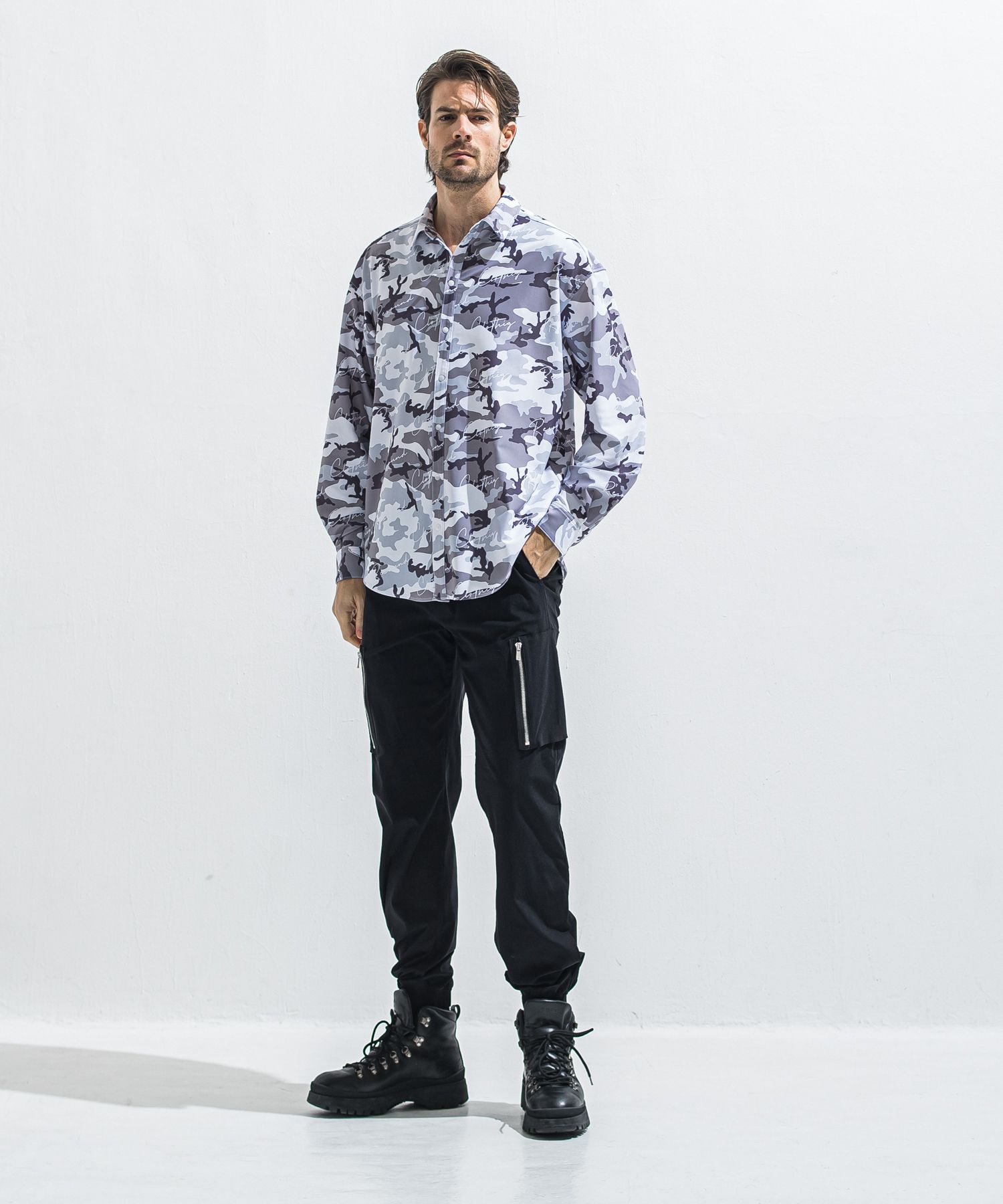 DAVID NYLON CARGO PANTS / RC40-ST-040 / ミリタリーナイロン裾ゴムカーゴパンツ / ブラック (6月中旬入荷予定)
