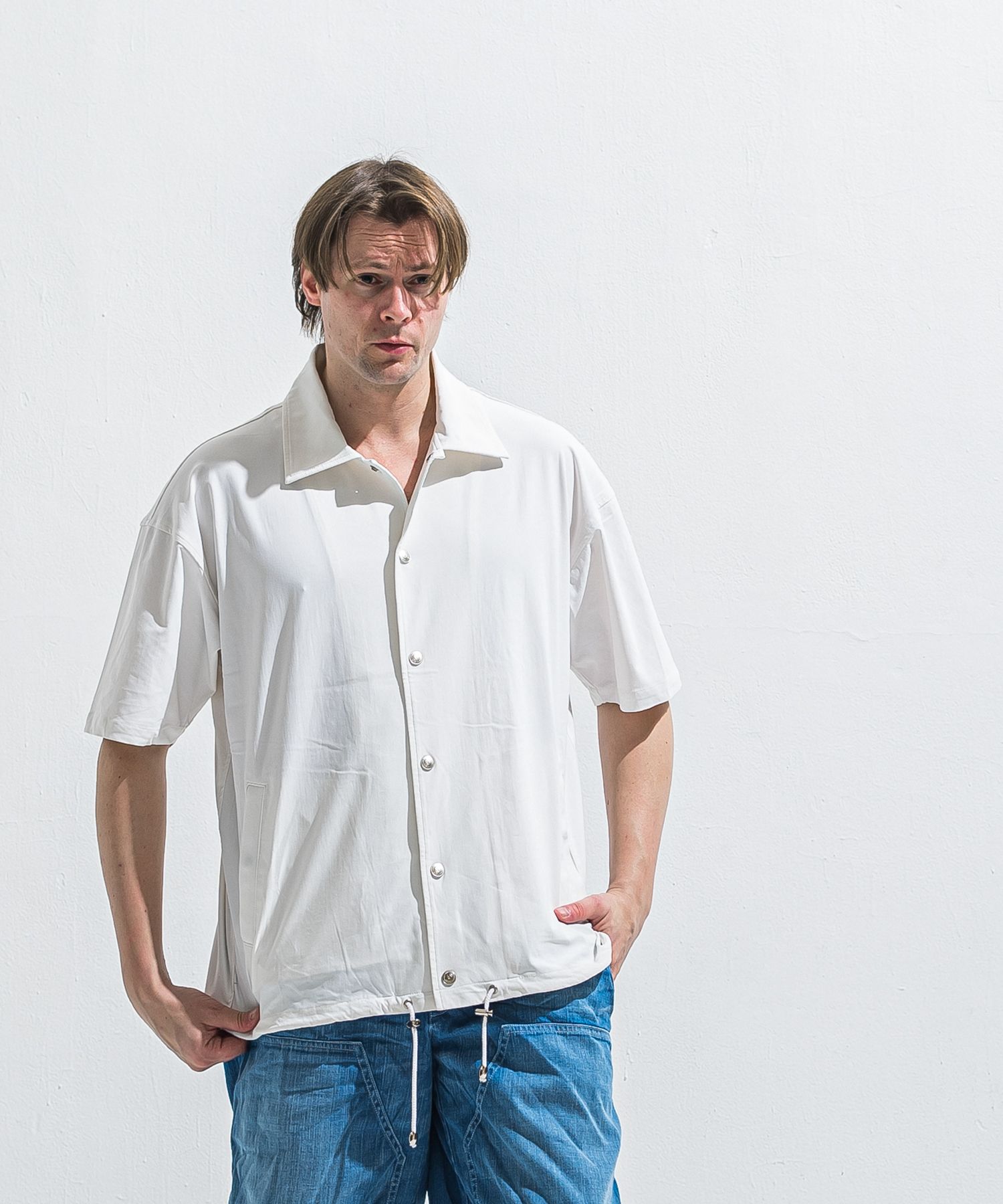 NYLON HALF COACH JACKET / RC40-C-002 / 半袖ナイロンコーチジャケット / ホワイト (5月中旬入荷予定)