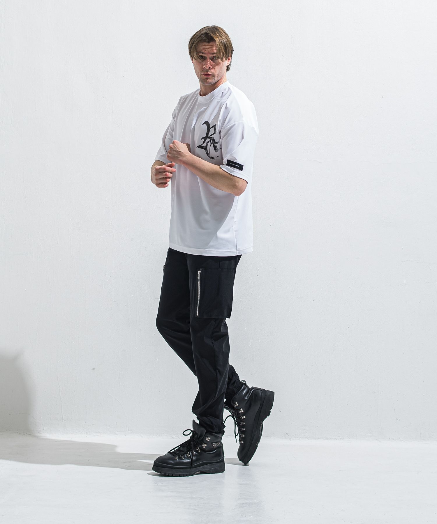 DAVID NYLON CARGO PANTS / RC40-ST-040 / ミリタリーナイロン裾ゴムカーゴパンツ / ブラック (6月中旬入荷予定)