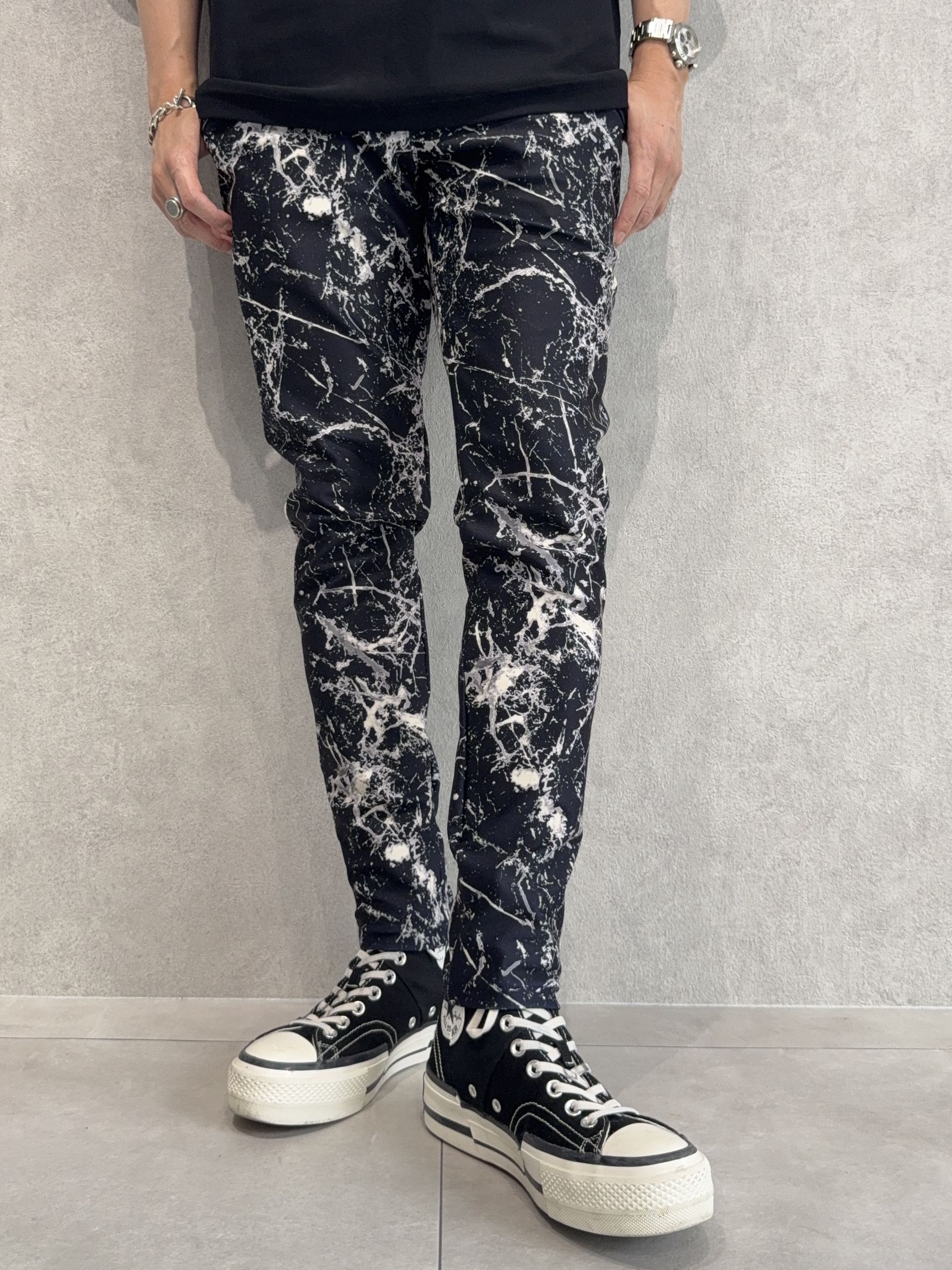 CHRIS EASY PANTS / RC34-ST-016 / ペイント柄イーシーパンツ / ブラック