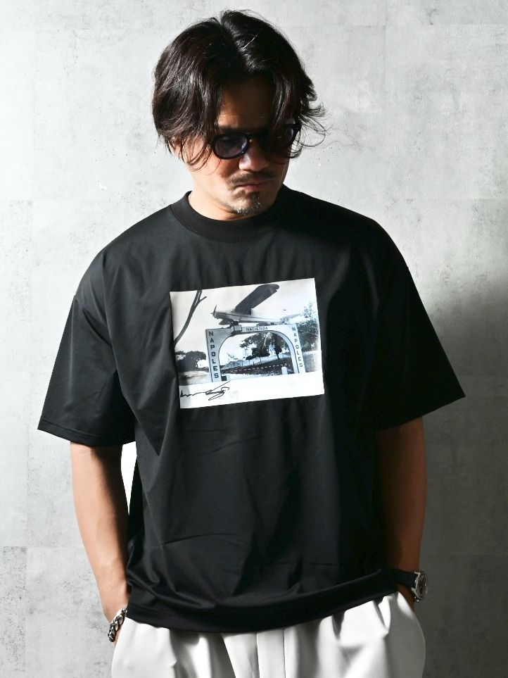 HELI OVER NYLON T / DP1-T-003 / ヘリプリントナイロンビッグTシャツ / ブラック (4月上旬入荷予定)
