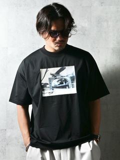 HELI OVER NYLON T / DP1-T-003 / ヘリプリントナイロンビッグTシャツ / ブラック (4月上旬入荷予定)