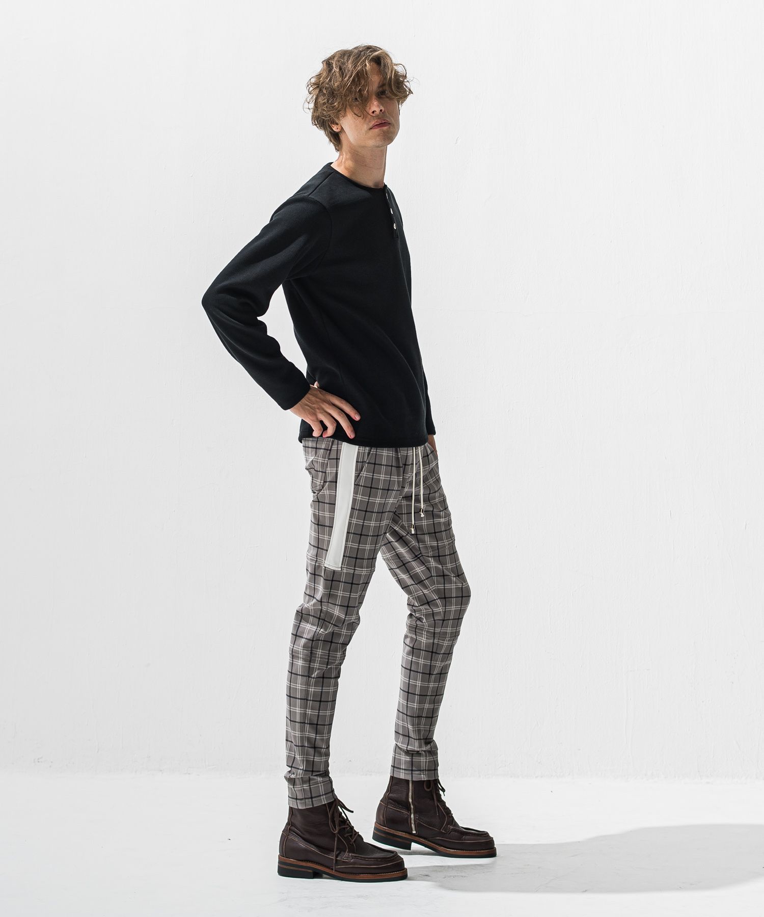 VELOURS FLEECE THERMAL HENRY / RC42-C-003 / 裏起毛サーマルヘンリーネックロングTシャツ / ブラック (10月下旬入荷予定)