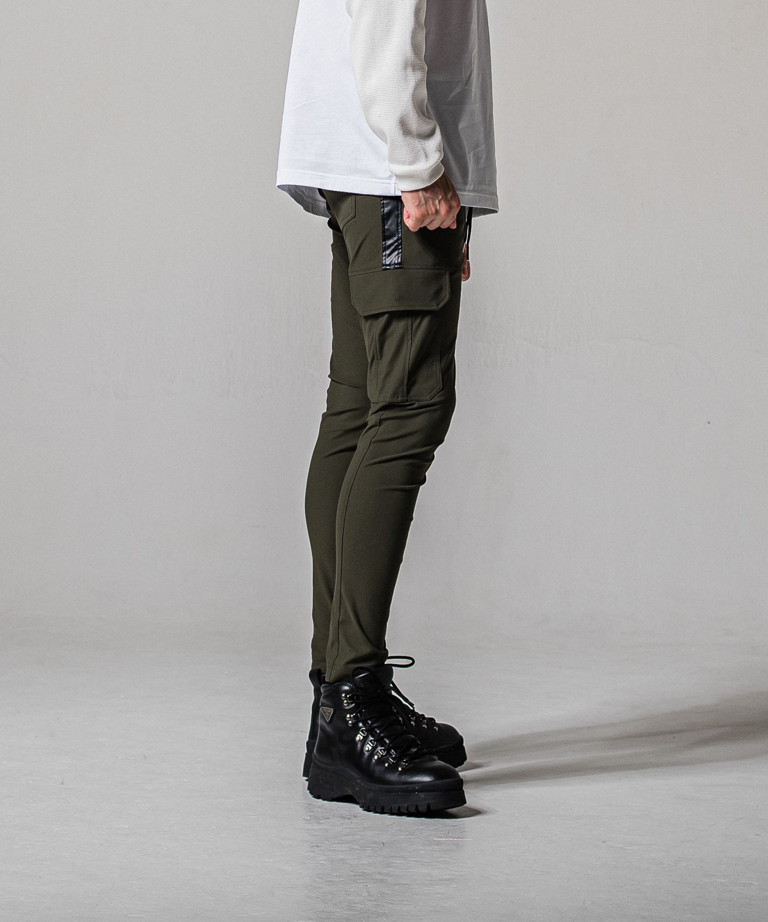 DARRELL CARGO PT / BASIC-ST-010 / ナイロン レザーラインカーゴパンツ / カーキ×レザーブラック (2月下旬入荷予定)
