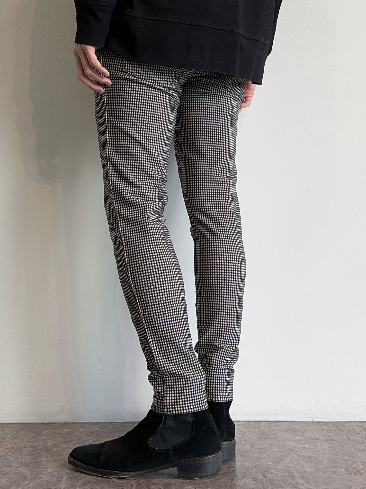 CHRIS EASY HEAT PANTS / RC30-ST-016H / 裏起毛イージーパンツ / 千鳥柄ホワイト×ブラック