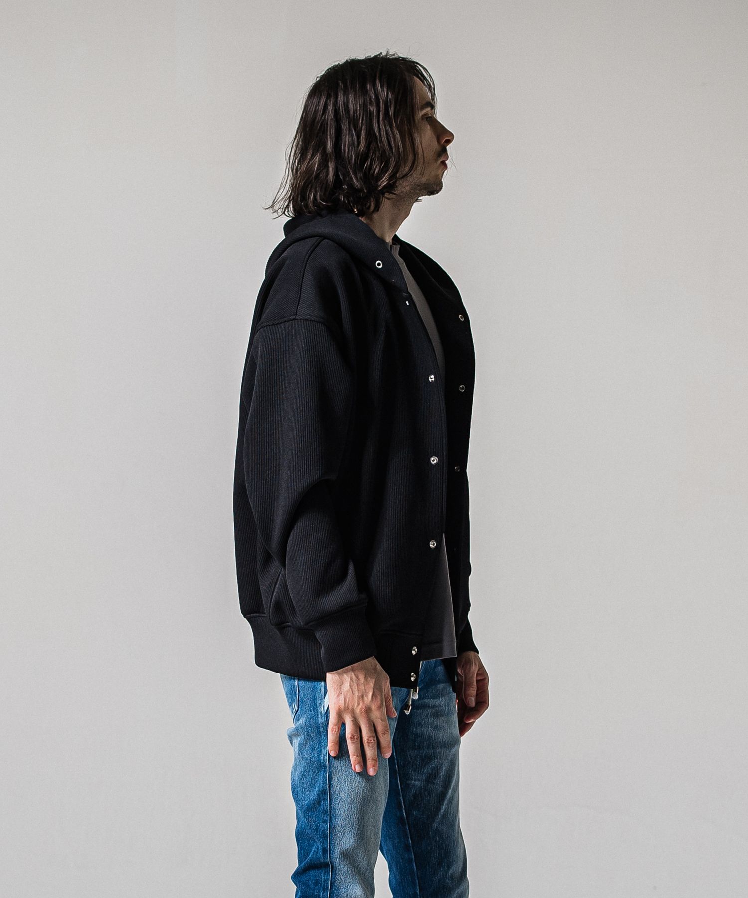 AZE VARSITY HOODIE / RC39-C-006 / 高機能畦編みニットトレーナー / ブラック (1月中旬入荷予定)