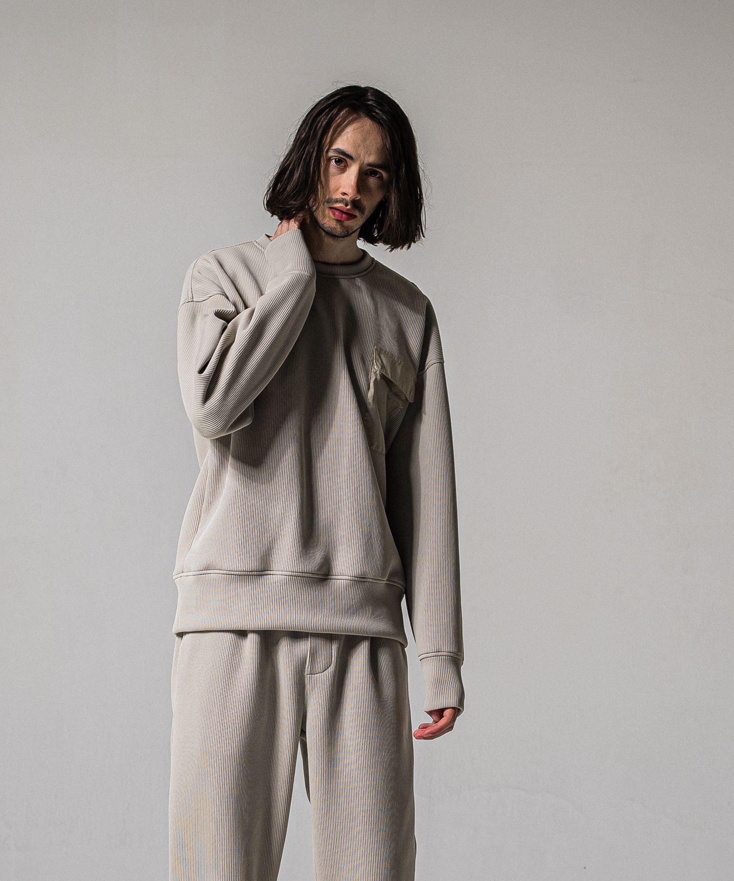 AZE MILITARY DROP TRAINER / RC39-C-003 / 高機能畦編みニットトレーナー / グレージュ (1月下旬入荷予定)