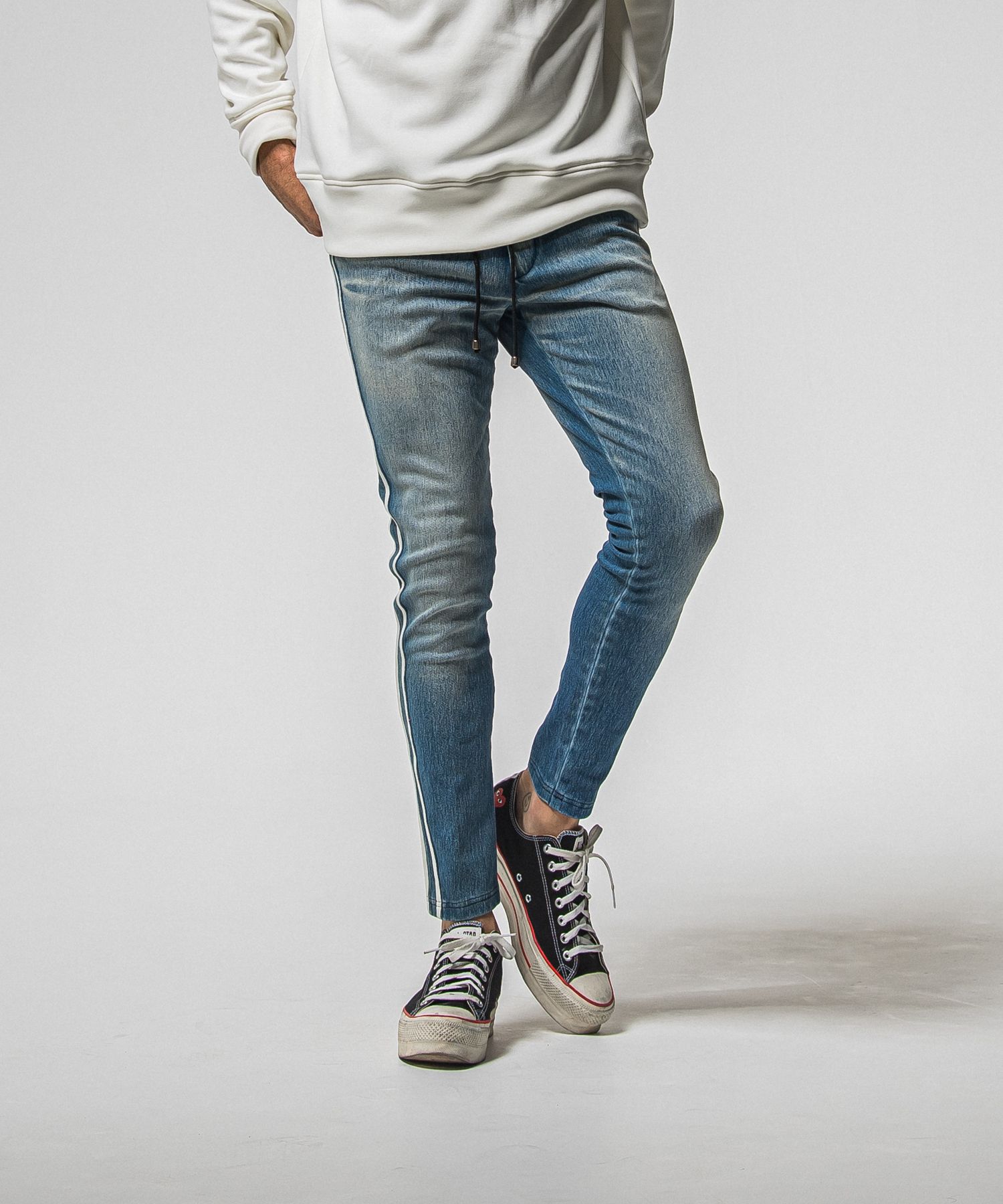 EX DENIM JERSEY BLIND LINE PT / RC38-ST-008D / デニムジャージラインパンツ / ライトインディゴ (1月上旬入荷予定)