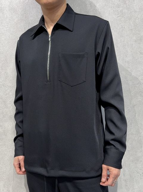 PULLOVER SATIN SHIRT / RC39-SH-002 / ハーフジップサテンシャツ / ブラック