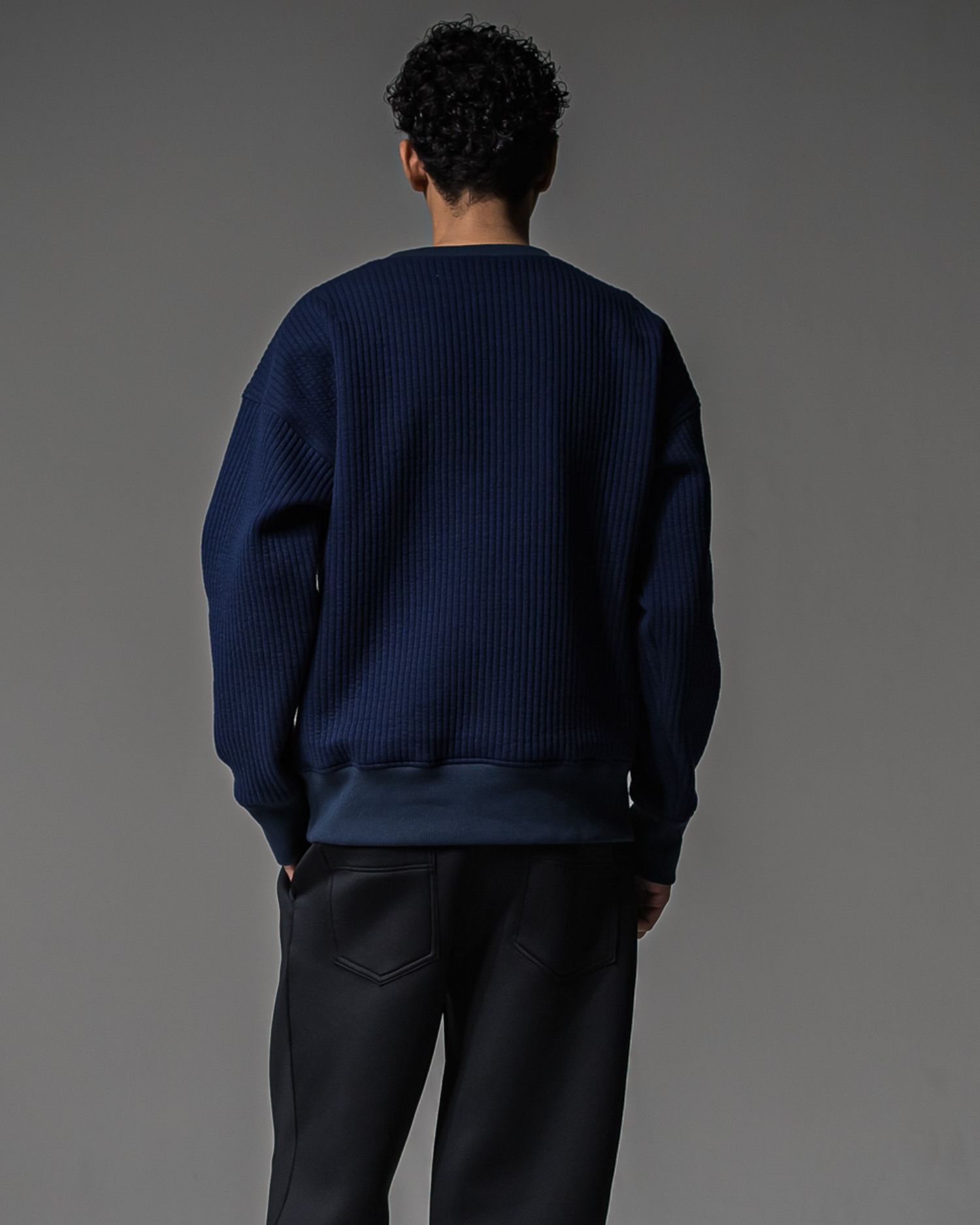 STRIPE QUILTING DROP TRAINER / RC37-C-003 / ストライプキルティングトレーナー / ネイビー (9月下旬入荷予定)