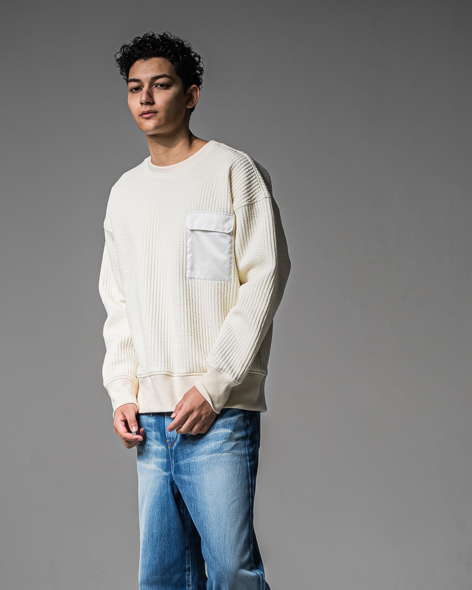 STRIPE QUILTING DROP TRAINER / RC37-C-003 / ストライプキルティングトレーナー / オフホワイト (9月下旬入荷予定)