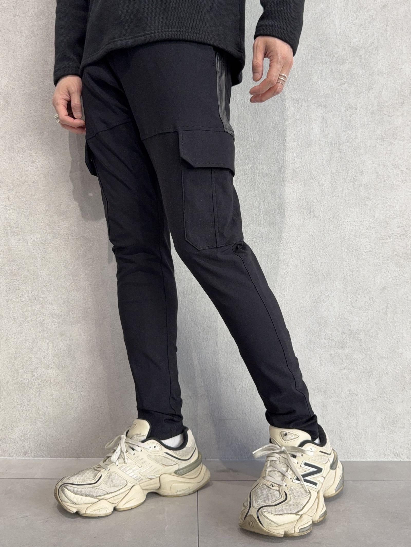 DARRELL CARGO PT / BASIC-ST-010 / レザーラインナイロンカーゴパンツ / ブラック×レザーブラック