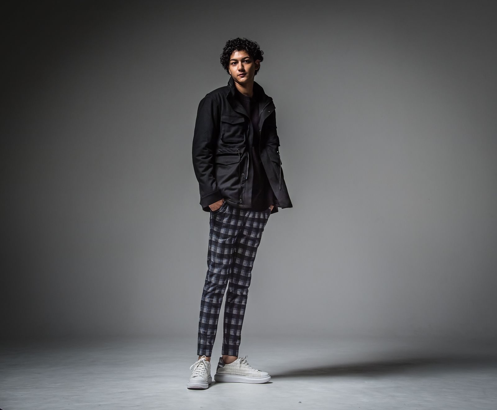 CHRIS EASY HEAT PANTS / RC30-ST-016H / 裏起毛イージーパンツ / ブラック×ブルーチェック