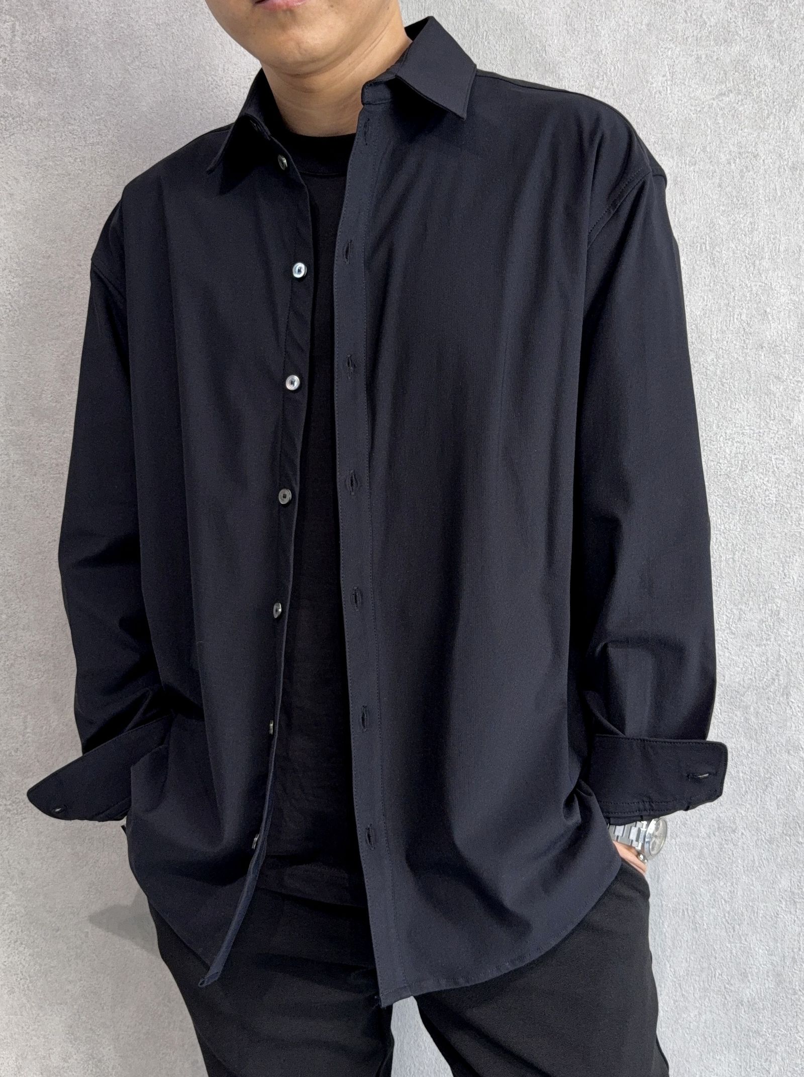 NYLON JACK SHIRTS / RC41-SH-001 / オーバーサイズナイロンシャツ / ブラック