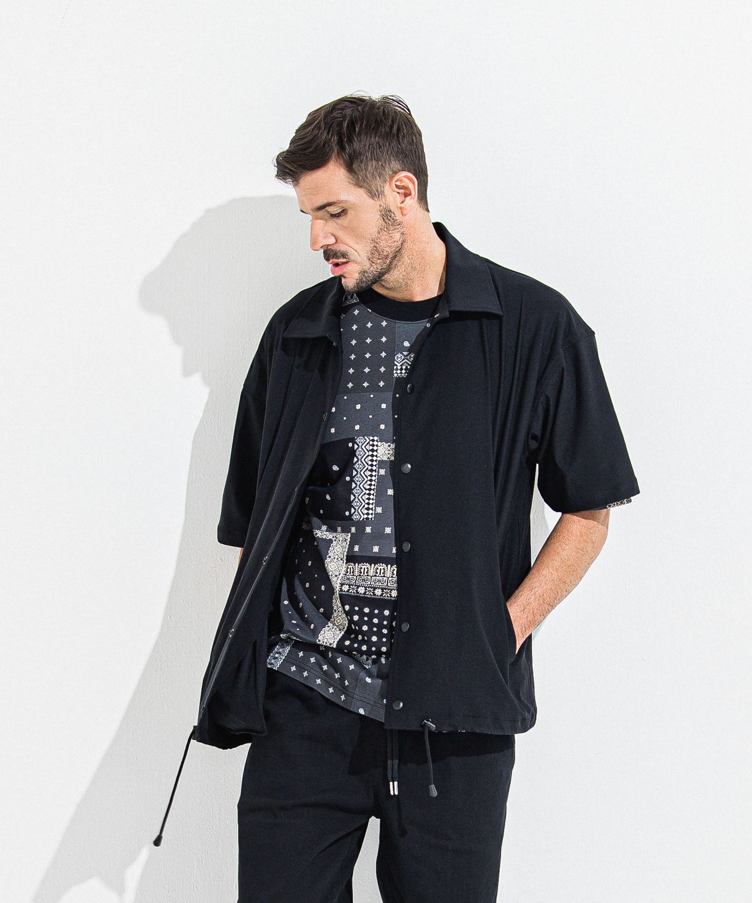 NYLON HALF COACH JACKET / RC36-C-002 / 半袖ナイロンコーチジャケット / ブラック