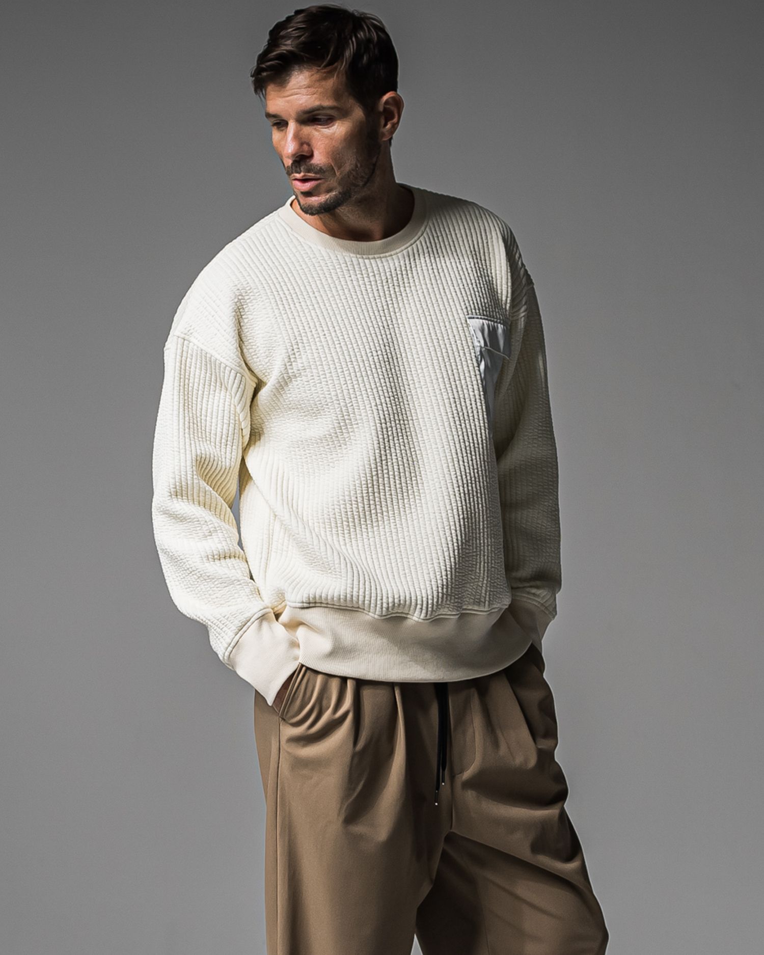 STRIPE QUILTING DROP TRAINER / RC37-C-003 / ストライプキルティングトレーナー / オフホワイト (9月下旬入荷予定)