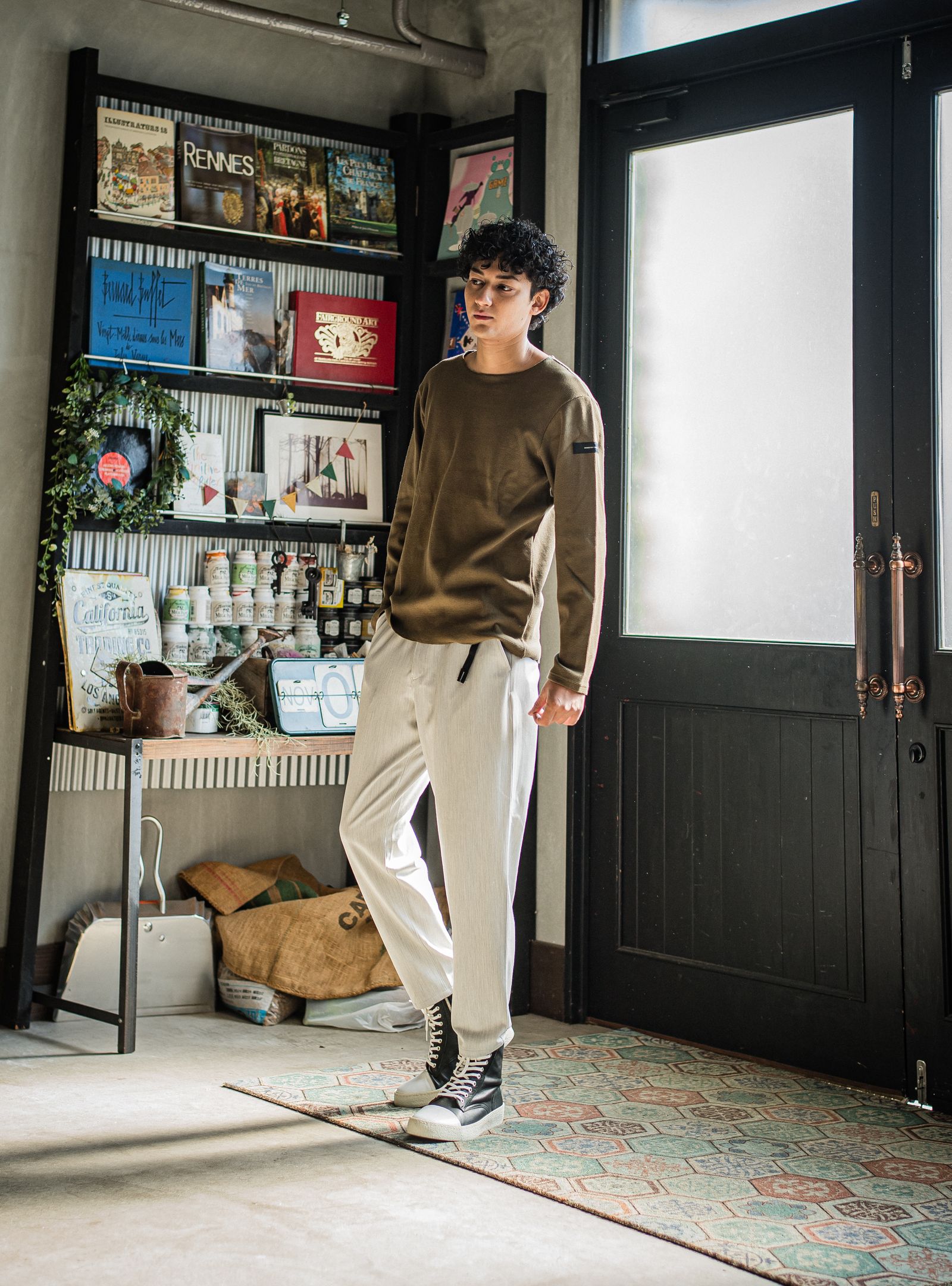 PAT WIDE EASY PANTS / RC31-ST-036 / ベルト付きテーパードワイドパンツ / グレー