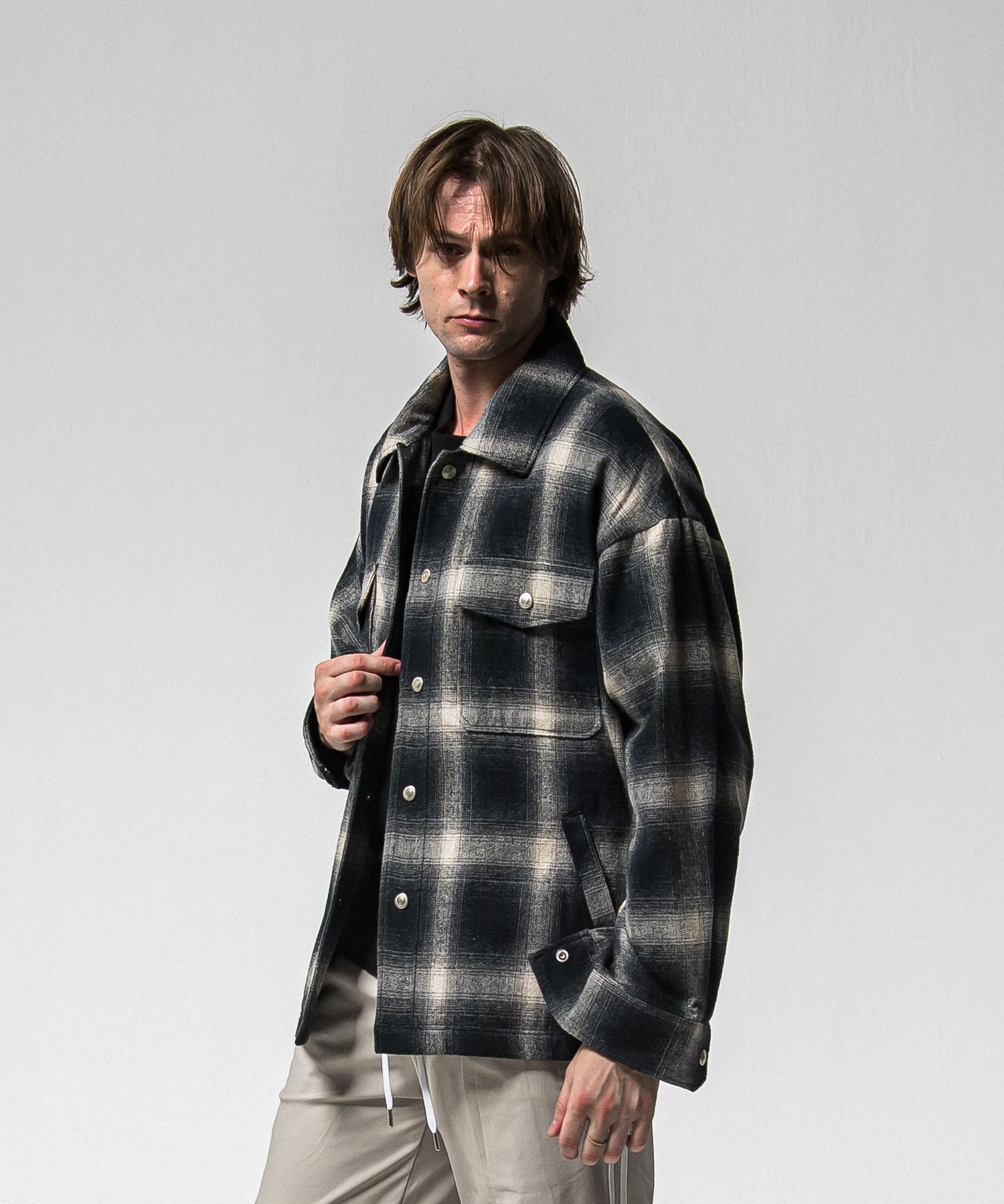 FLANNEL CHECK JK / RC38-JK-007 / フランネルチェックCPOジャケット / ブラック (10月中旬入荷予定)