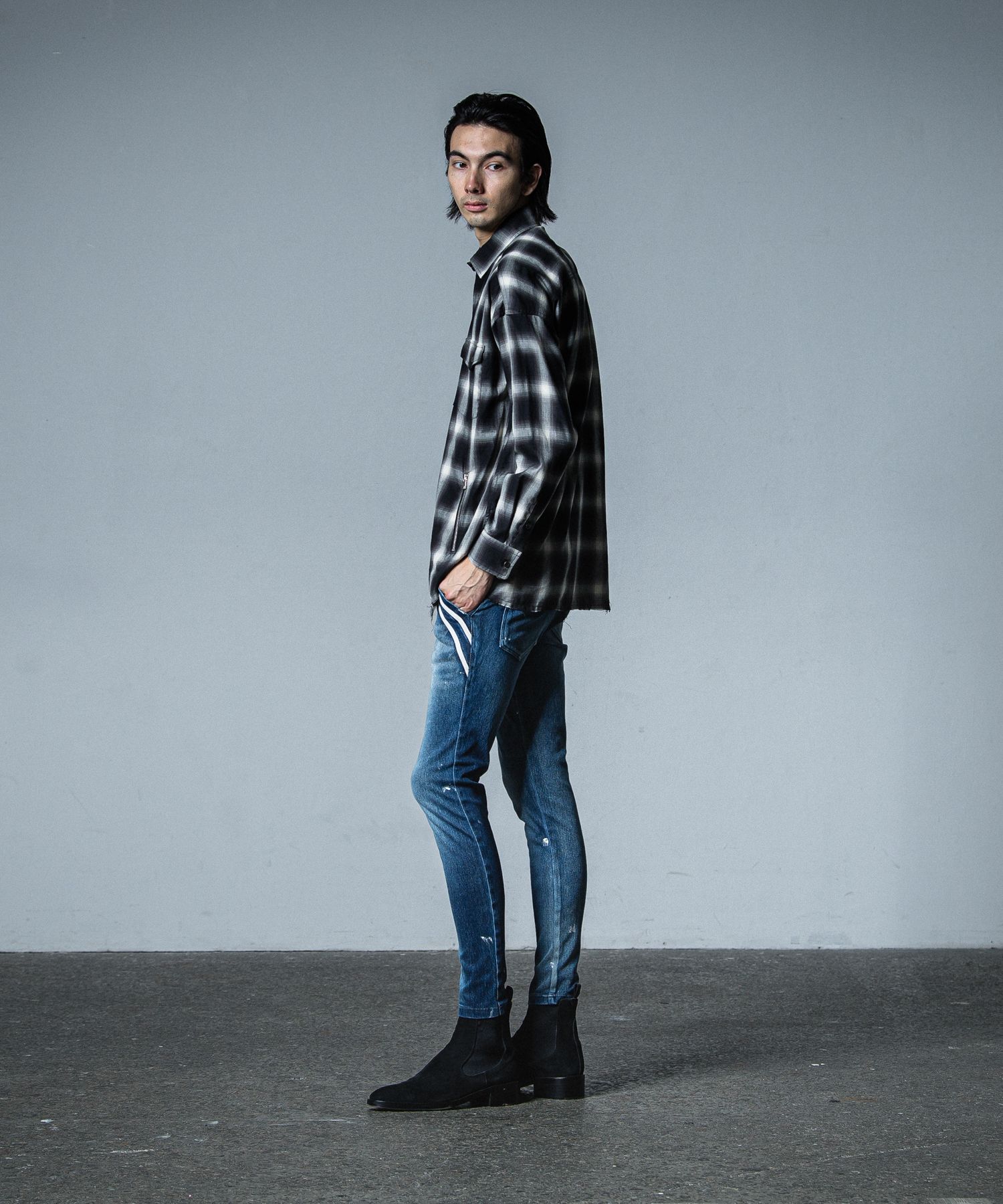 OVER GOWN CHECK SHIRTS / RC33-SH-003 / オーバーガウンチェックシャツ / ブラック