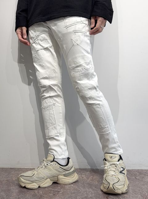 MICK DENIM JERSEY / RC35-ST-020 / デニムジャージテーパードパンツ / ホワイトリメイク
