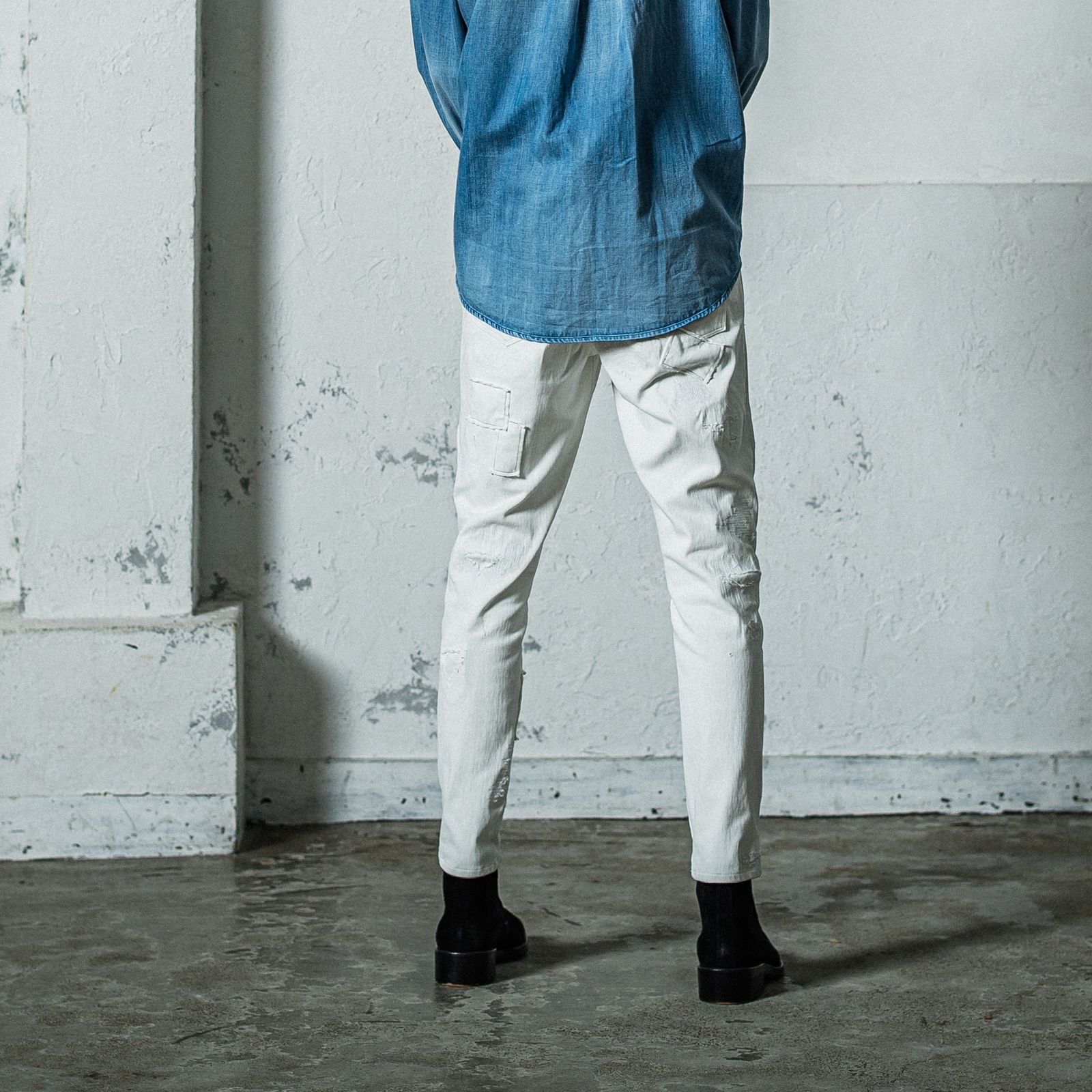 MICK DENIM JERSEY / RC35-ST-020 / デニムジャージテーパードパンツ / ホワイトリメイク