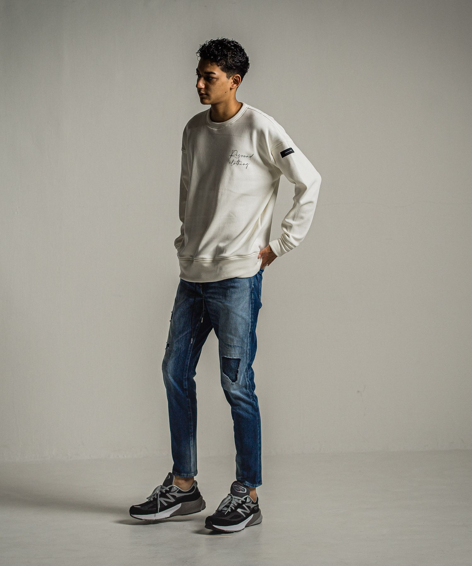 ID VELOURS FLEECE DROP TRAINER / RC34-C-004 / 裏起毛バックロゴトレーナー / ホワイト