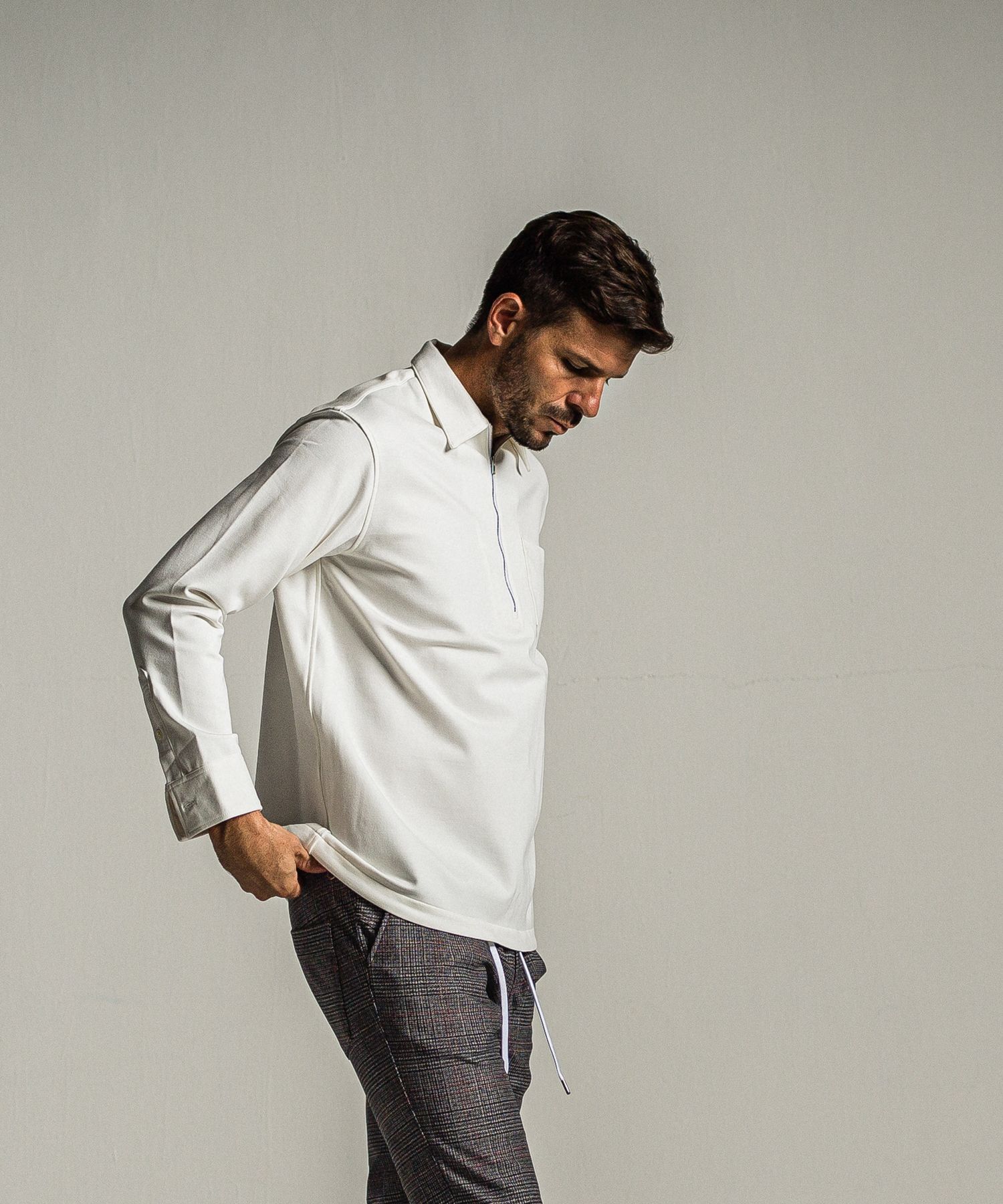 PULLOVER JERSEY SHIRT / RC34-SH-002 / 裏起毛ハーフジップシャツ / ホワイト